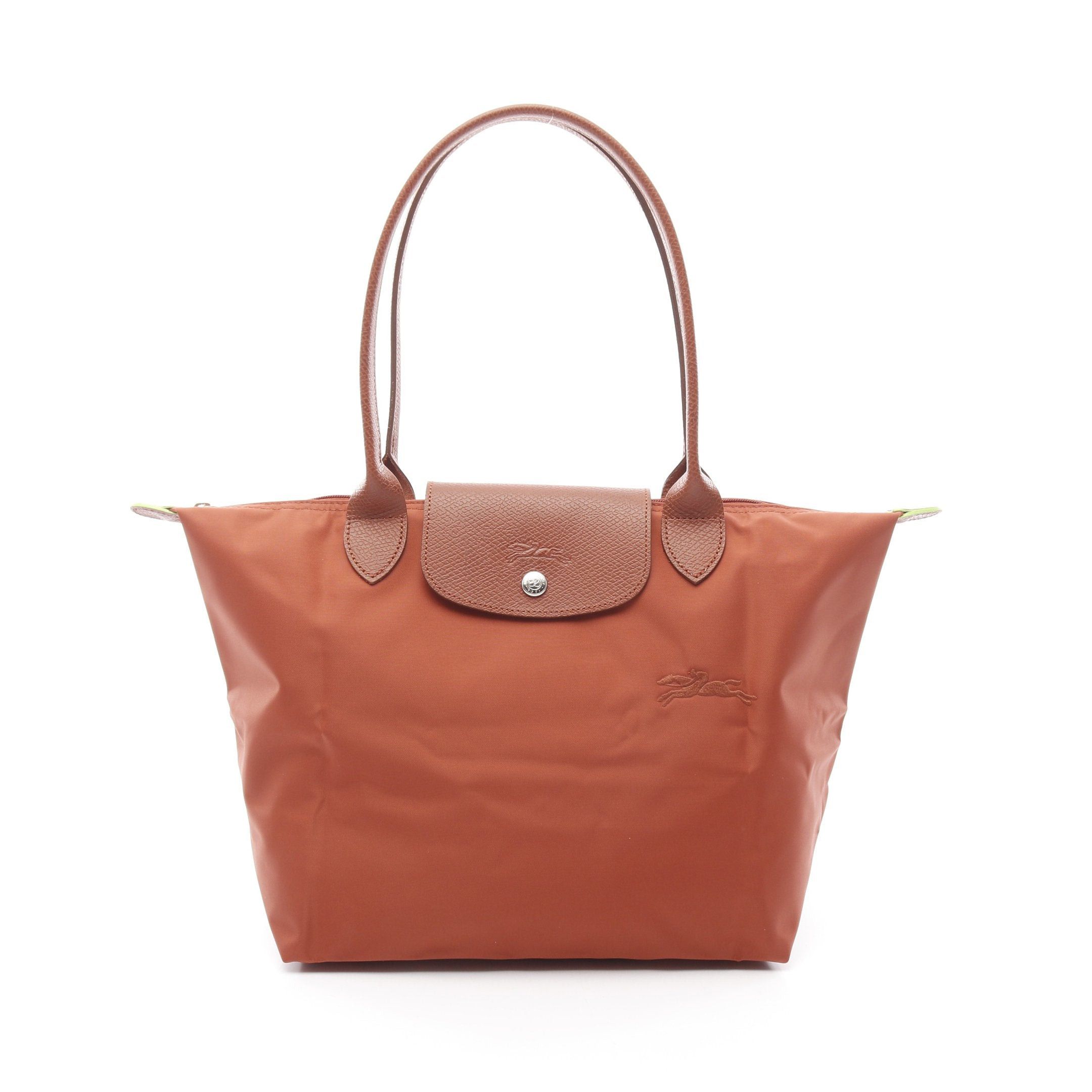 Longchamp Le Preage Green M Shoulder Bag Tote Nylon Leather Red Brown
