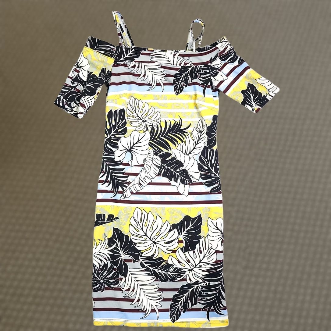 H&M H&M Tropical Hawaiian Dress Women's Small Multicolor Off The Shoulder Strappy Dress) Size S / US 4 / IT 40 - 1 Thumbnail