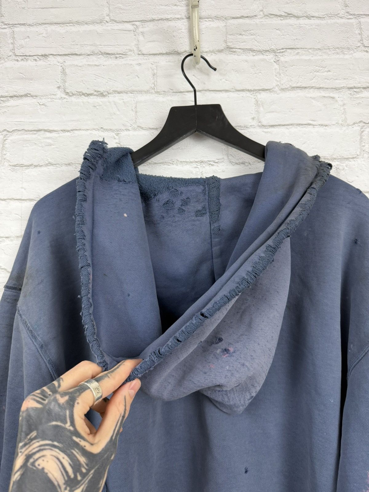 Champion (XL) APOCALYPTIC THRASHED OUT Faded Blue Champion Hoodie Size US XL / EU 56 / 4 - 19 Thumbnail