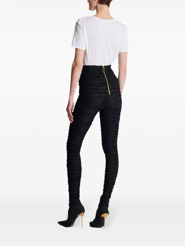 Balmain o1s1wg111225 Monogram-Jacquard Legging in Black Size 30" / US 8 / IT 44 - 4 Thumbnail
