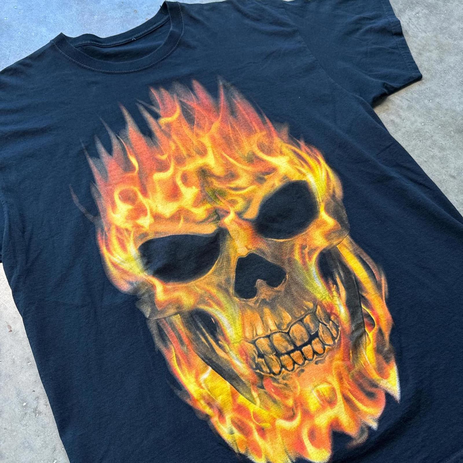 Other Flaming Skull Big Face Horror Graphic T-Shirt Size US XXL / EU 58 / 5 - 3 Thumbnail