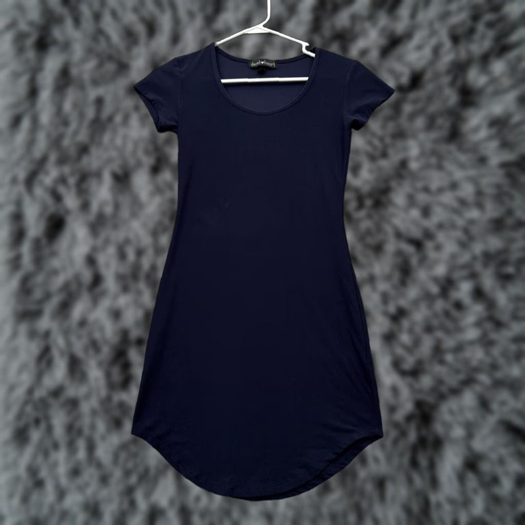 Vintage Derek Heart Mini Dress Size S Asymmetric Streetwear Y2K Inspired, A-Line, Short Sleeve, Scoop Neck, Pullover, Blue, Polyester Spandex, Jersey, Women Size S / US 4 / IT 40 - 1 Thumbnail