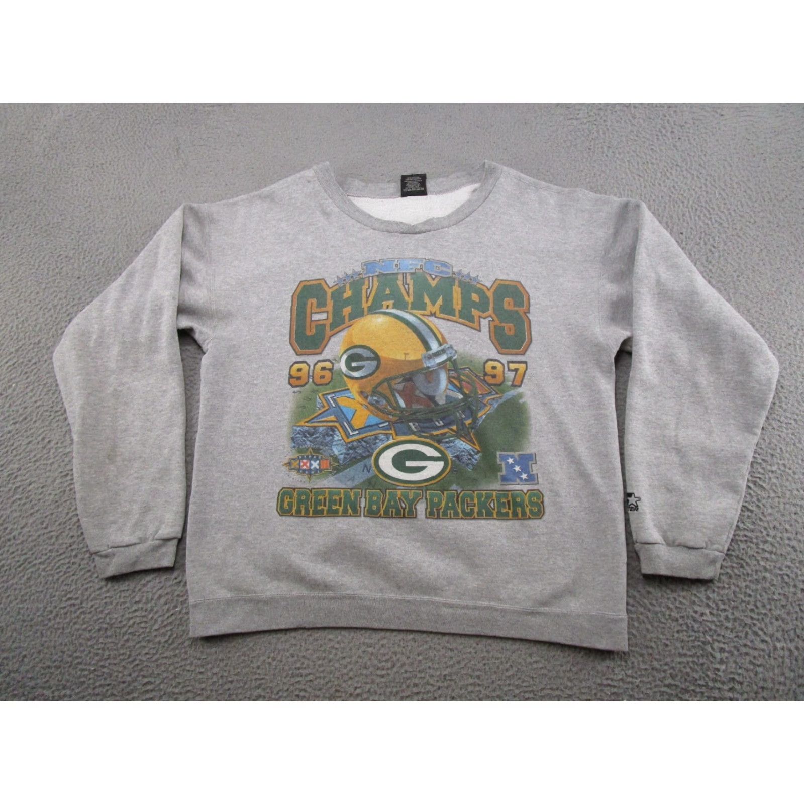Starter VINTAGE Starter NFC Champs Green Bay Packers Pullover Sweatshirt L Crew Neck Men Green 90s Sports Logo Hooded Sweatshirt Mens Size US L / EU 52-54 / 3 - 2 Thumbnail