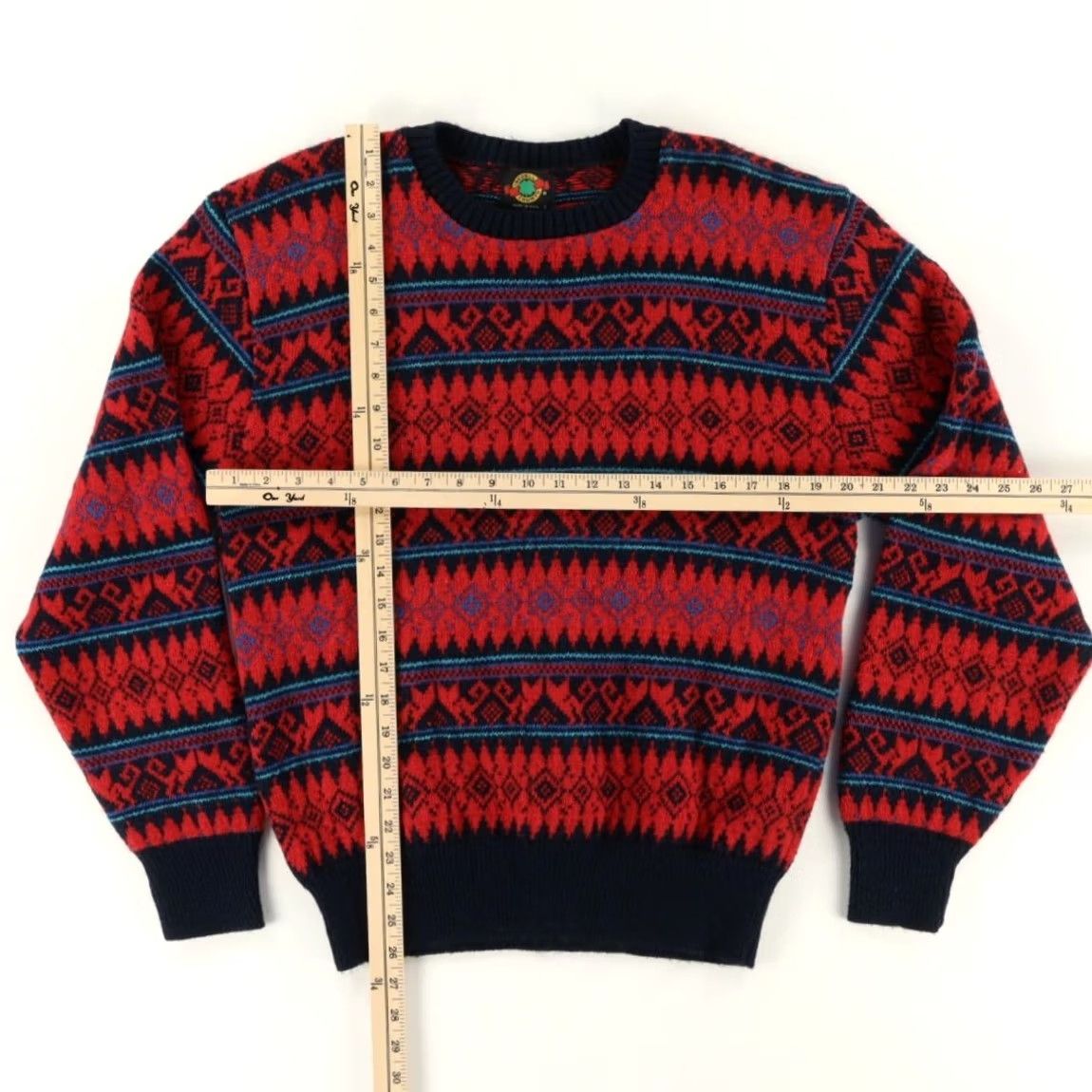 Vintage VTG Iredell County Fair Isle Striped Red Men's L Sweater Shirt Vintage Size US L / EU 52-54 / 3 - 3 Thumbnail