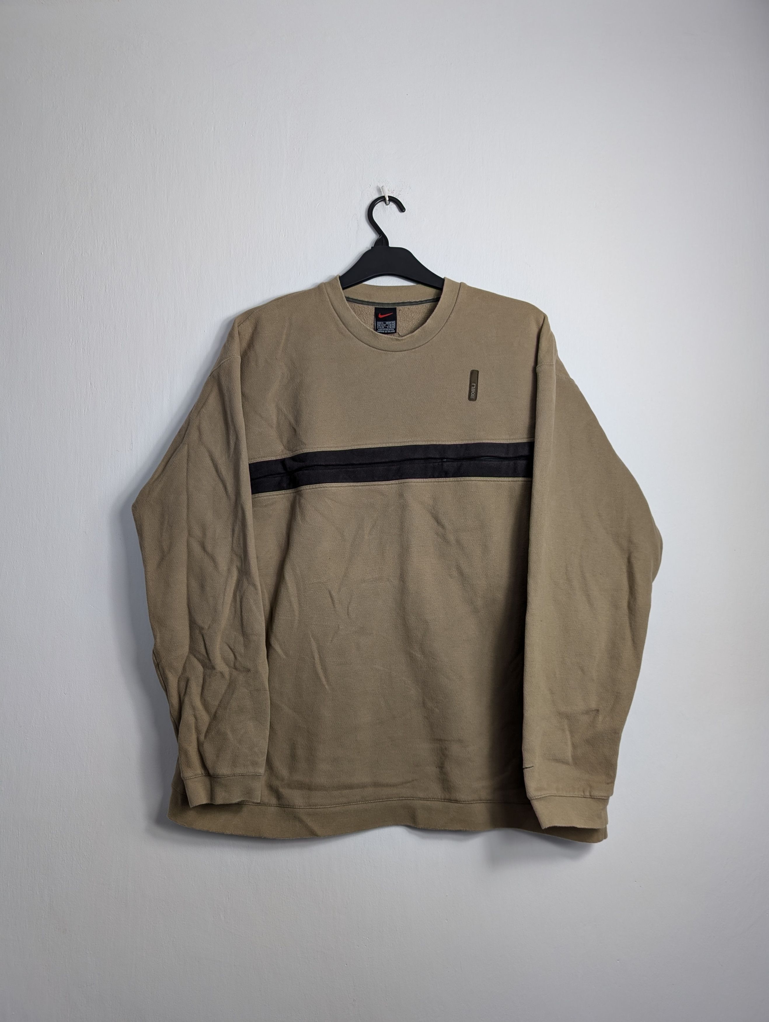 Nike Vintage Beige Center Stripe Crewneck Gorpcore Boxy