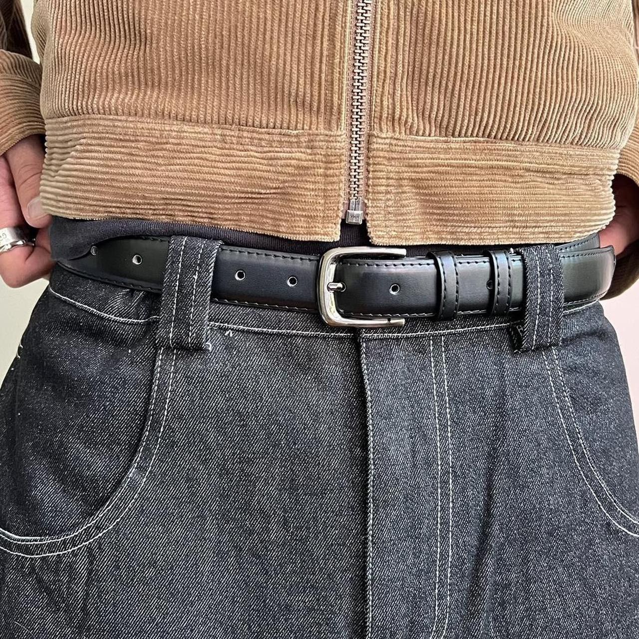 Leather × Vintage vintage black american western simple design belt Size 30 - 4 Thumbnail
