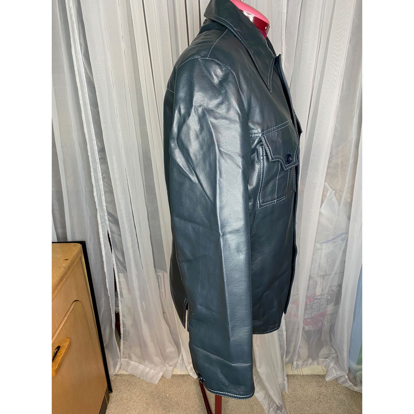Other Vegan leather spy style Jacket gun metal gray blue vintage Size US M / EU 48-50 / 2 - 11 Thumbnail