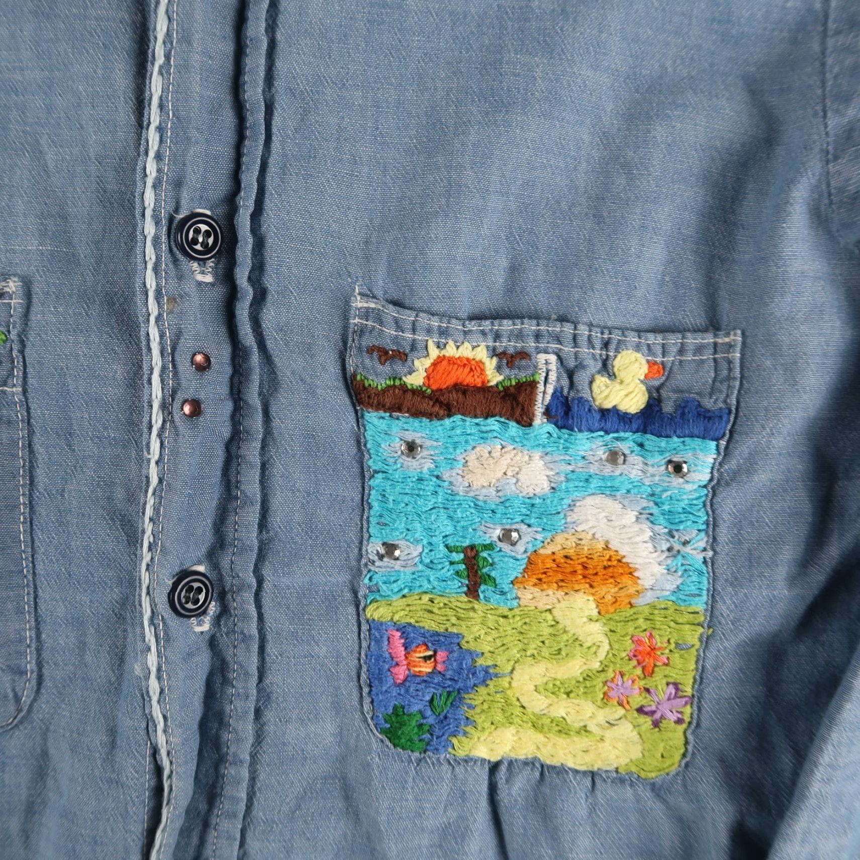 Vintage VINTAGE Hand Embroidered Chambray Shirt Santa Size Small S Blue Shirt Women Boho 70s 60s Hippie Size S / US 4 / IT 40 - 7 Thumbnail