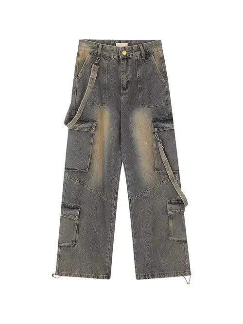 VIBE Retro Yellow Mud-Dye Distressed Pocket Cargo Jeans Size US 32 / EU 48 - 6 Thumbnail