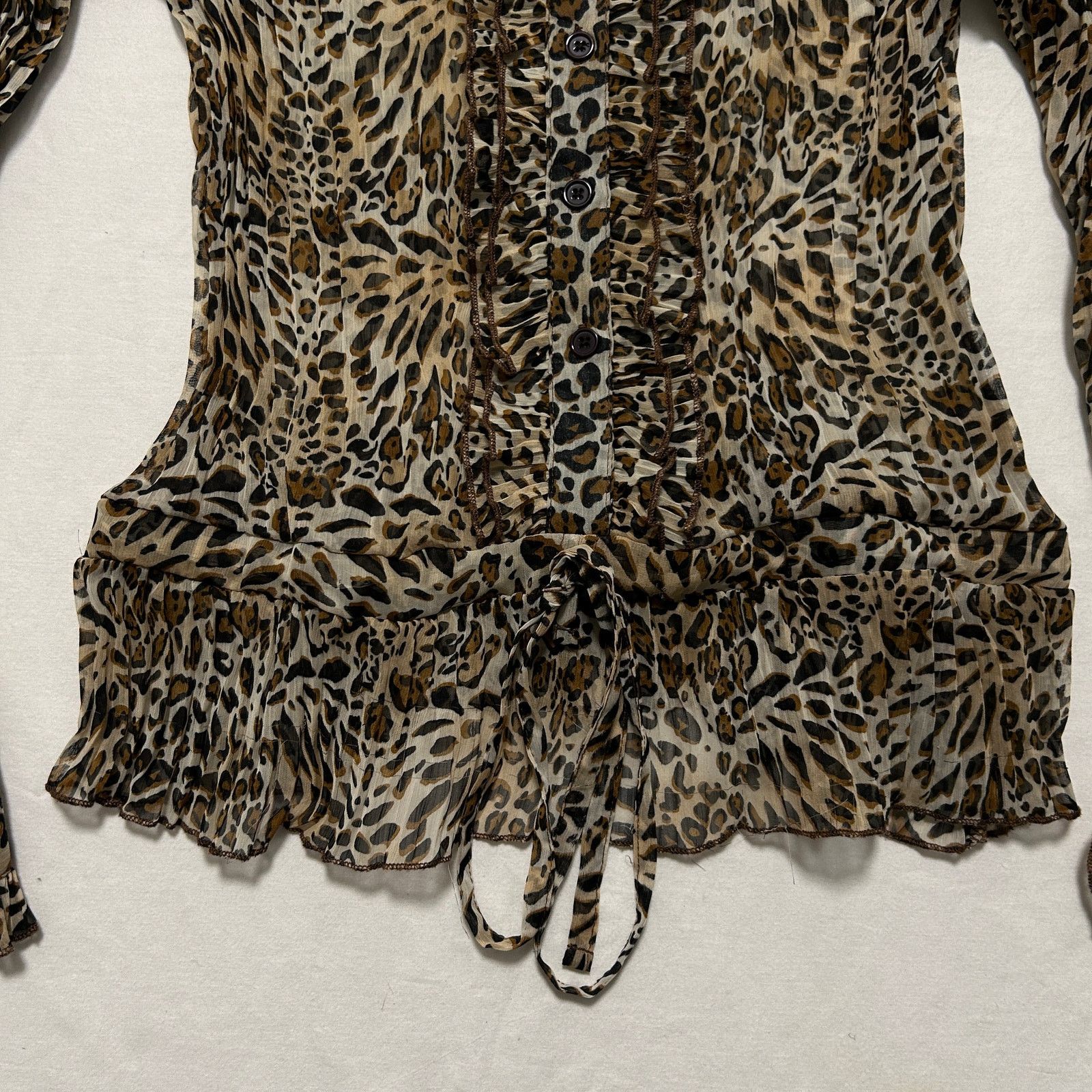 Other Y2K 00s Brown Cream Bell Sleeve Cheetah Print Sheer Blouse S Size S / US 4 / IT 40 - 3 Thumbnail