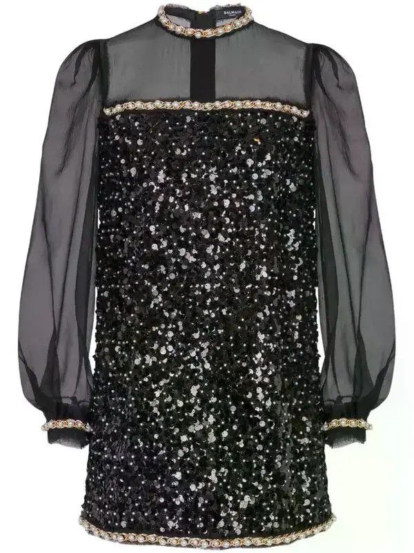 Balmain o1s1wg110526 Sequin Detailing Dress in Black Size L / US 10 / IT 46 - 1 Thumbnail