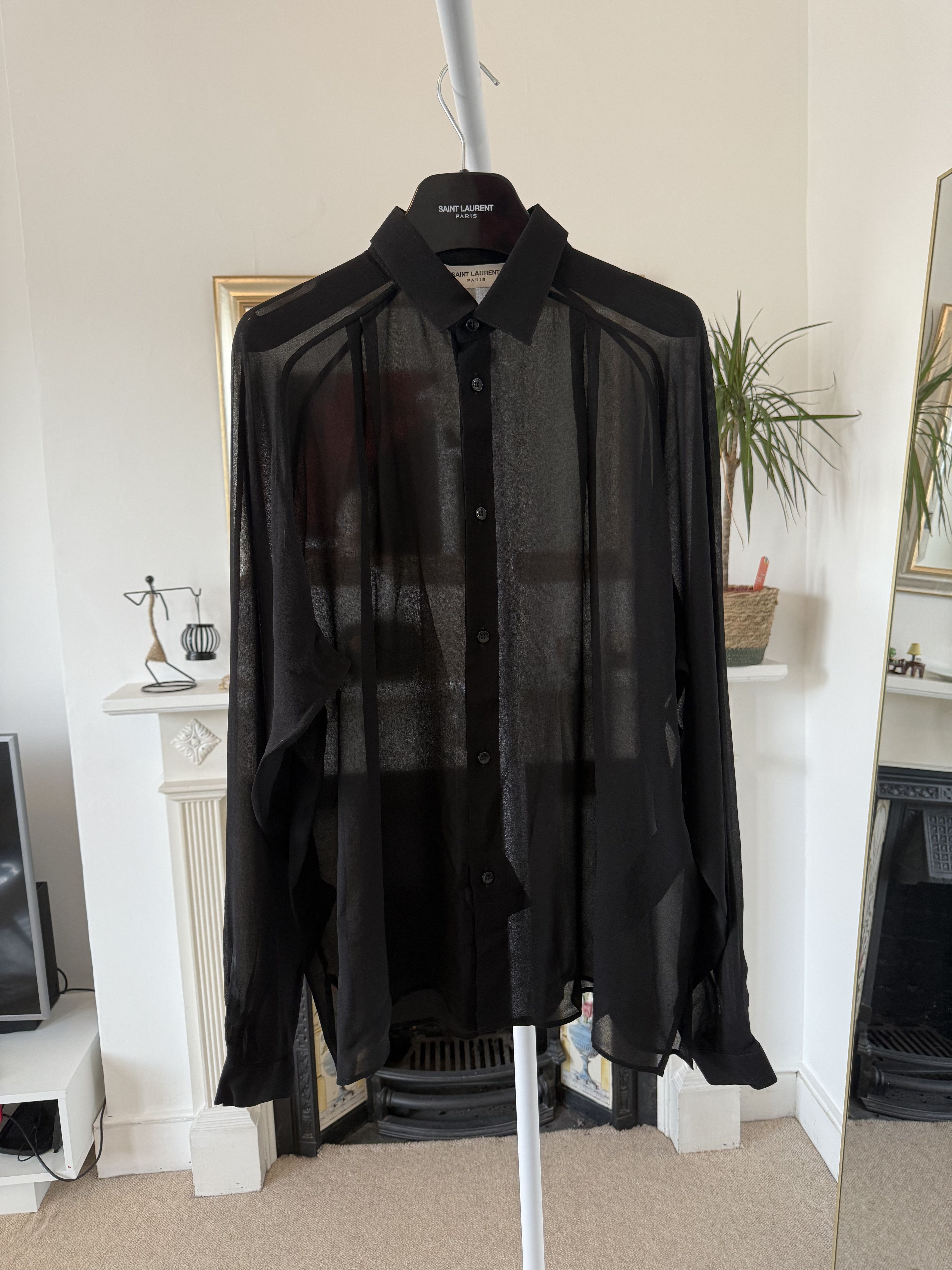 Saint Laurent Paris SS23 Saint Laurent Silk Black See-Through Shirt Size US M / EU 48-50 / 2 - 2 Thumbnail