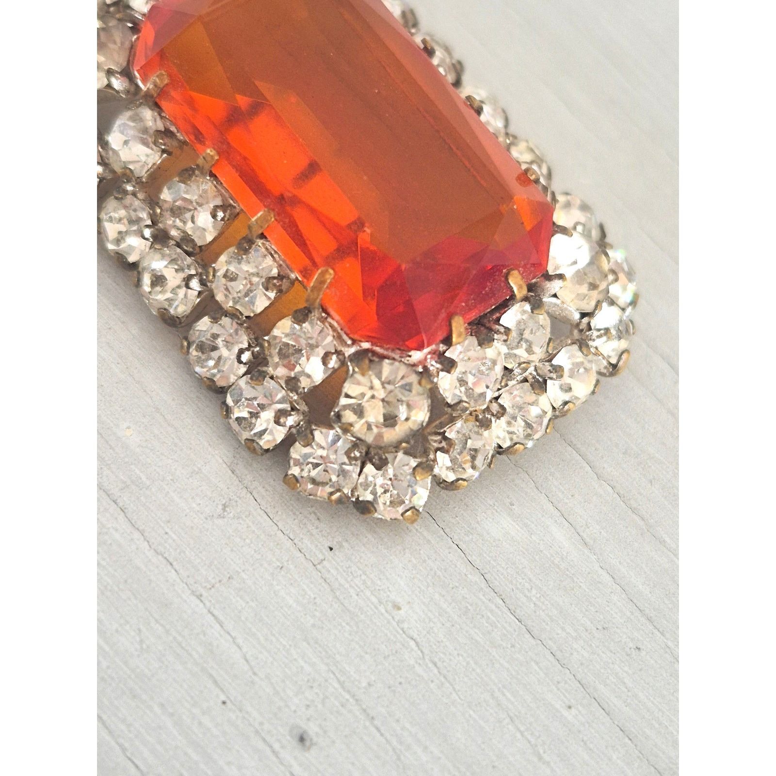 Other Vintage Orange and Clear Rectangle Statement Brooch Size ONE SIZE - 3 Thumbnail