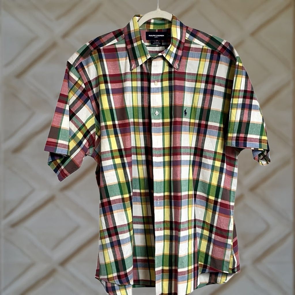 Ralph Lauren VINTAGE Ralph Lauren Golf Shirt White Green Plaid Button-Up Short Sleeve XL Mens Regular Button-Down Collared 90s Classic Preppy Golf Theme Size US XL / EU 56 / 4 - 1 Thumbnail