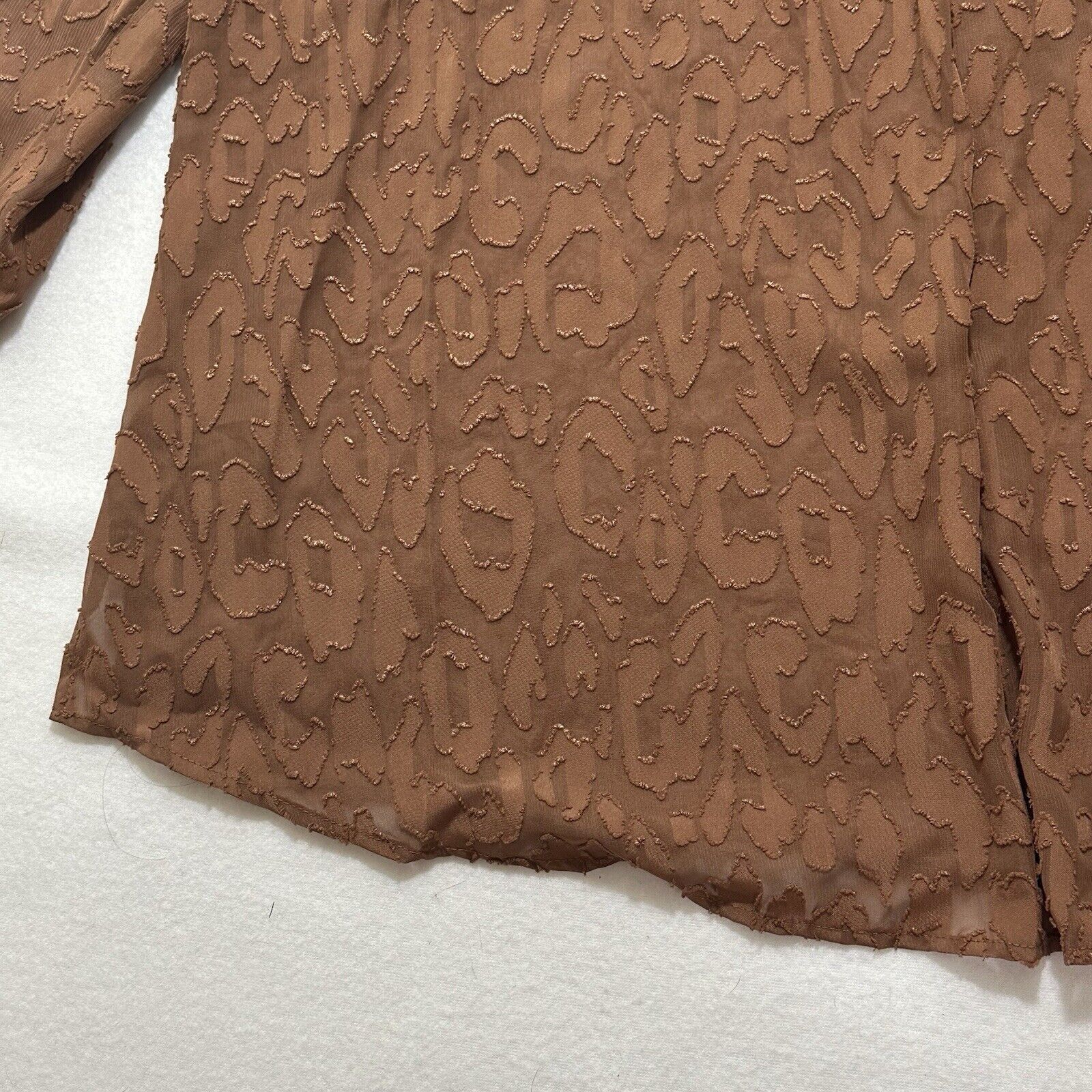 Chicos Chicos Large Brown Animal Print 3/4 Sleeve Sheer Blouse Size L / US 10 / IT 46 - 3 Thumbnail