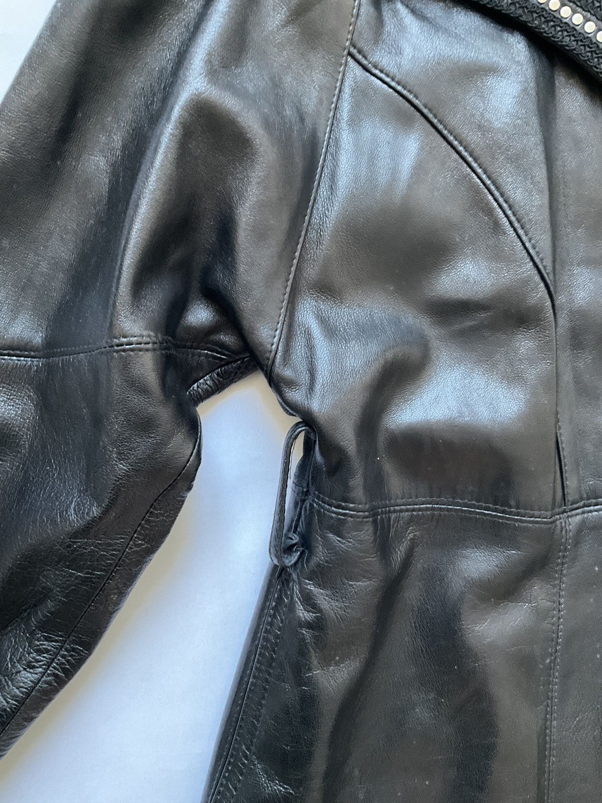Vintage Leather coat with beautiful studded neckline Size XL / US 12-14 / IT 48-50 - 11 Thumbnail