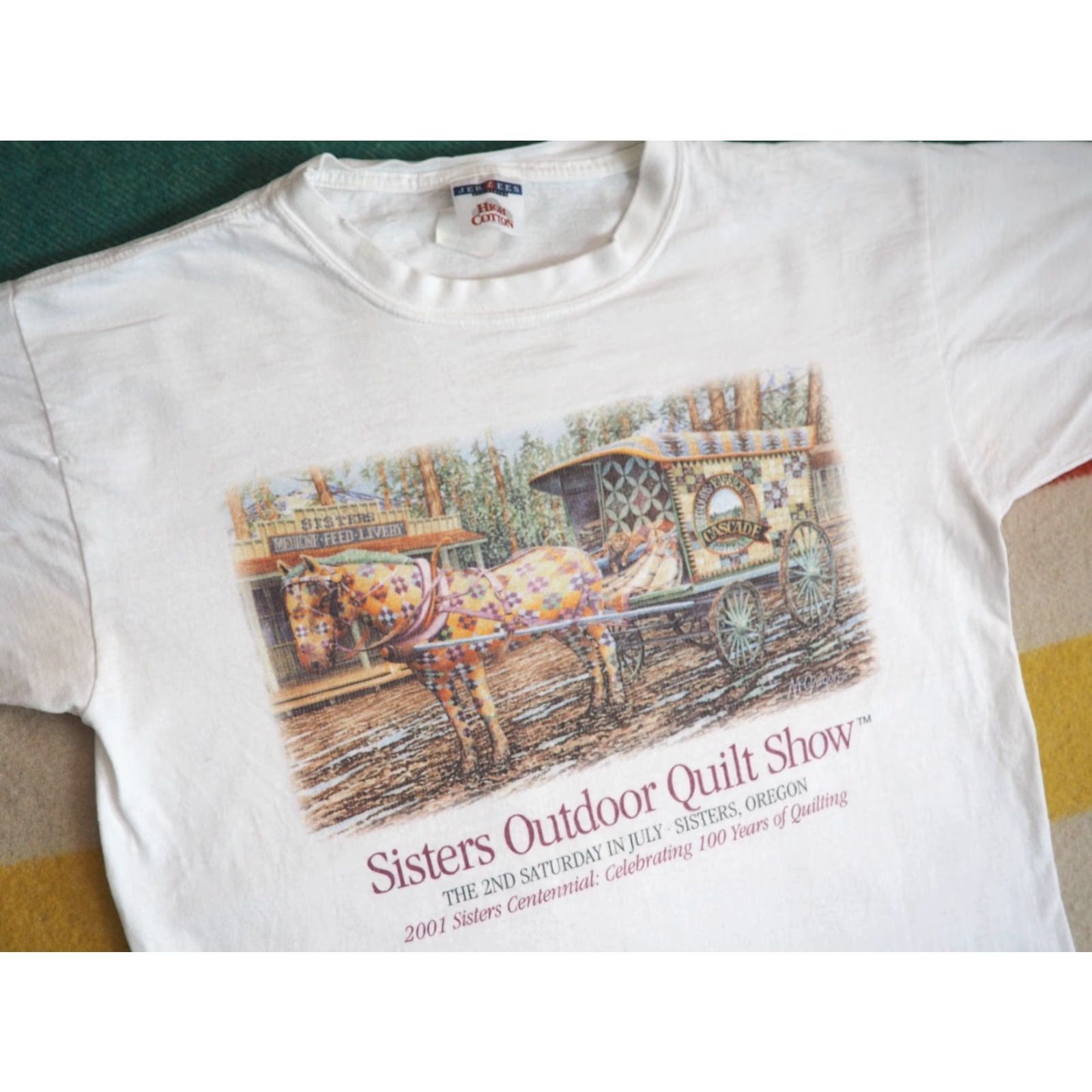 Jerzees VTG Y2K Jerzees 2001 Sisters Oregon Quilt Folk Art Show White Tee T-Shirt S Unisex Cotton Short Sleeve Graphic Tee Size US S / EU 44-46 / 1 - 2 Thumbnail
