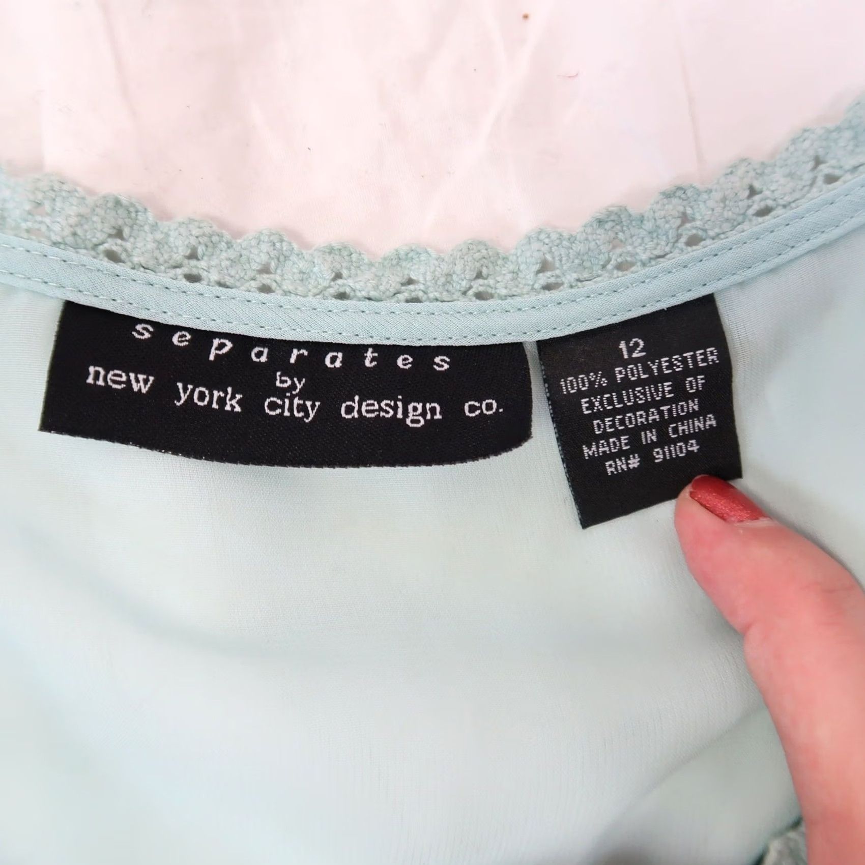 CO VINTAGE New York City Design Co Blouse Shirt Mint Green-Blue Pintuck Short Sleeve 12 Womens Size XL / US 12-14 / IT 48-50 - 5 Thumbnail