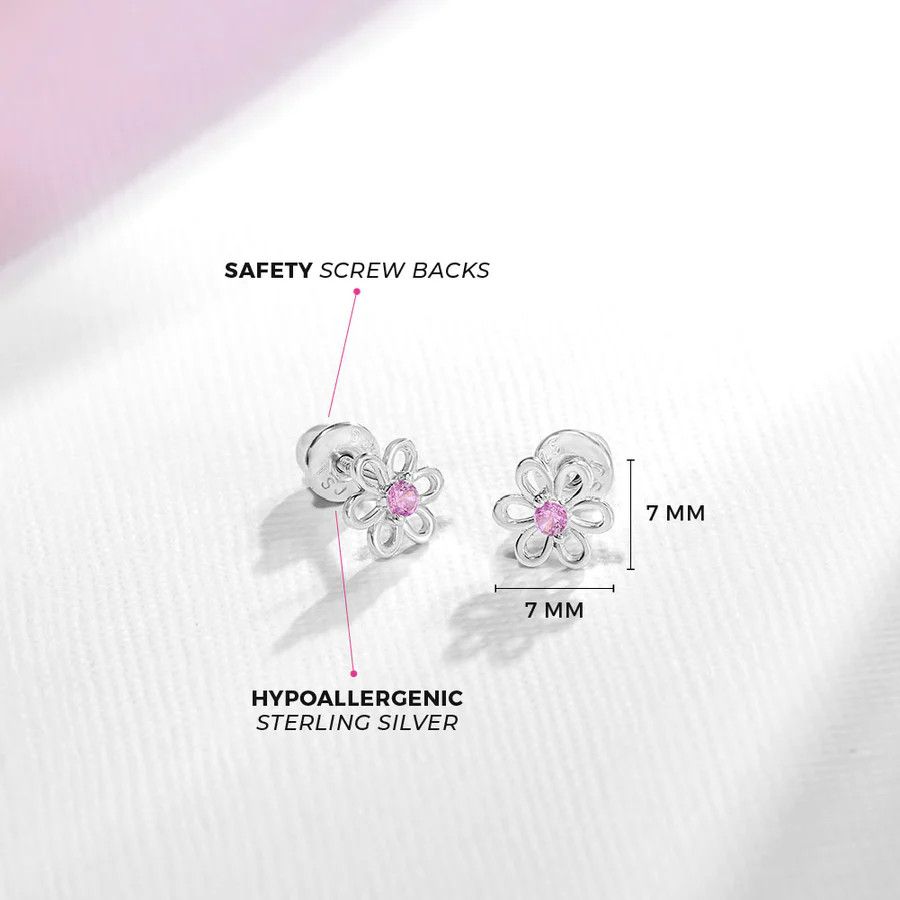 Other Spring Cubic Zirconia Flower Pink Earrings - Sterling Silver Size ONE SIZE - 2 Thumbnail