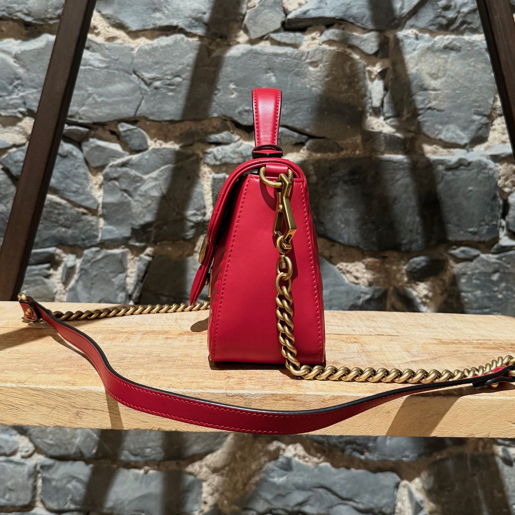 Gucci Gucci Red GG Marmont Mini Top Handle Bag With Chain Size ONE SIZE - 4 Thumbnail