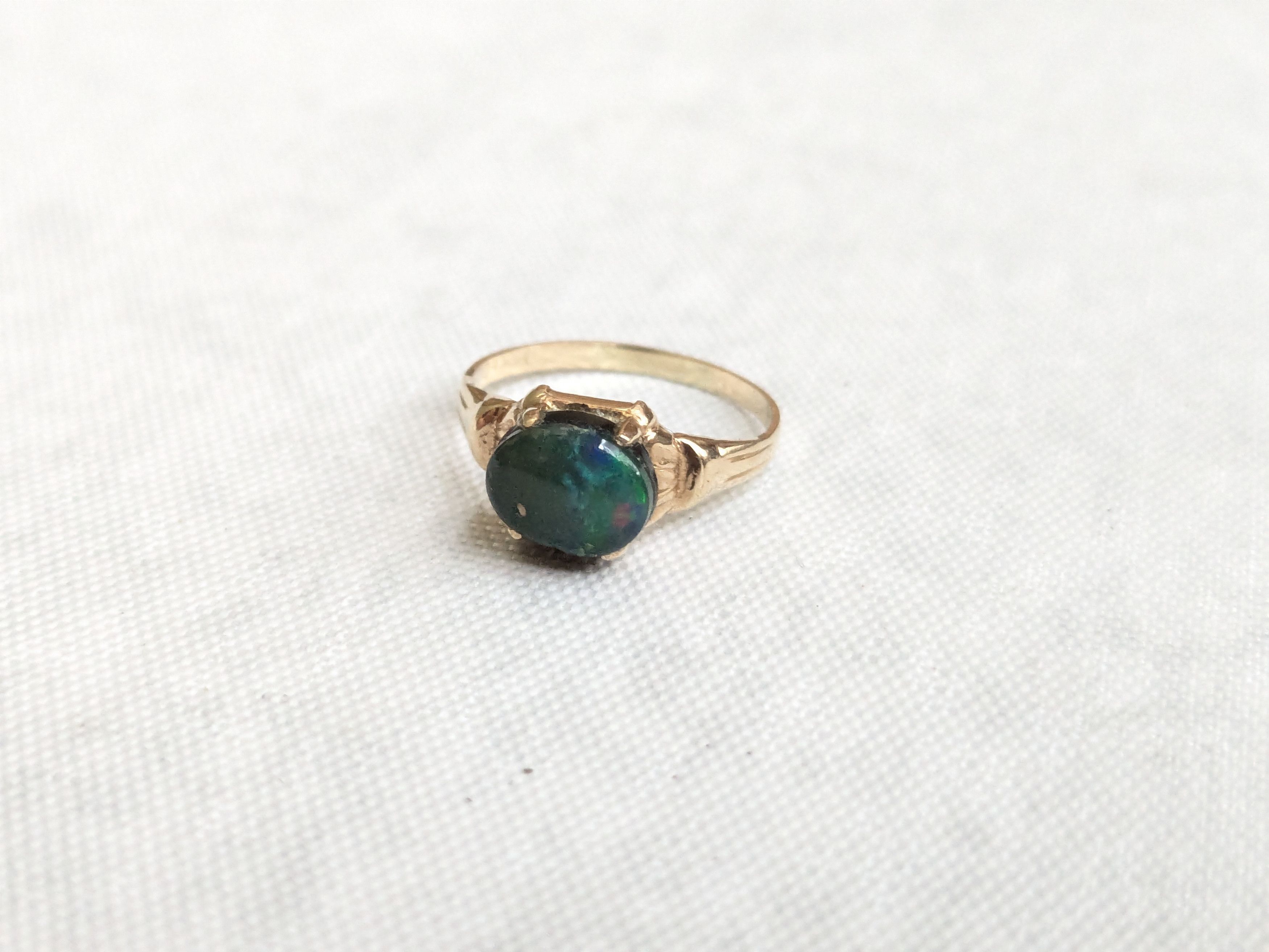 Jewelry 10k Yellow Gold Ring Black Opal Oval Size ONE SIZE - 3 Thumbnail