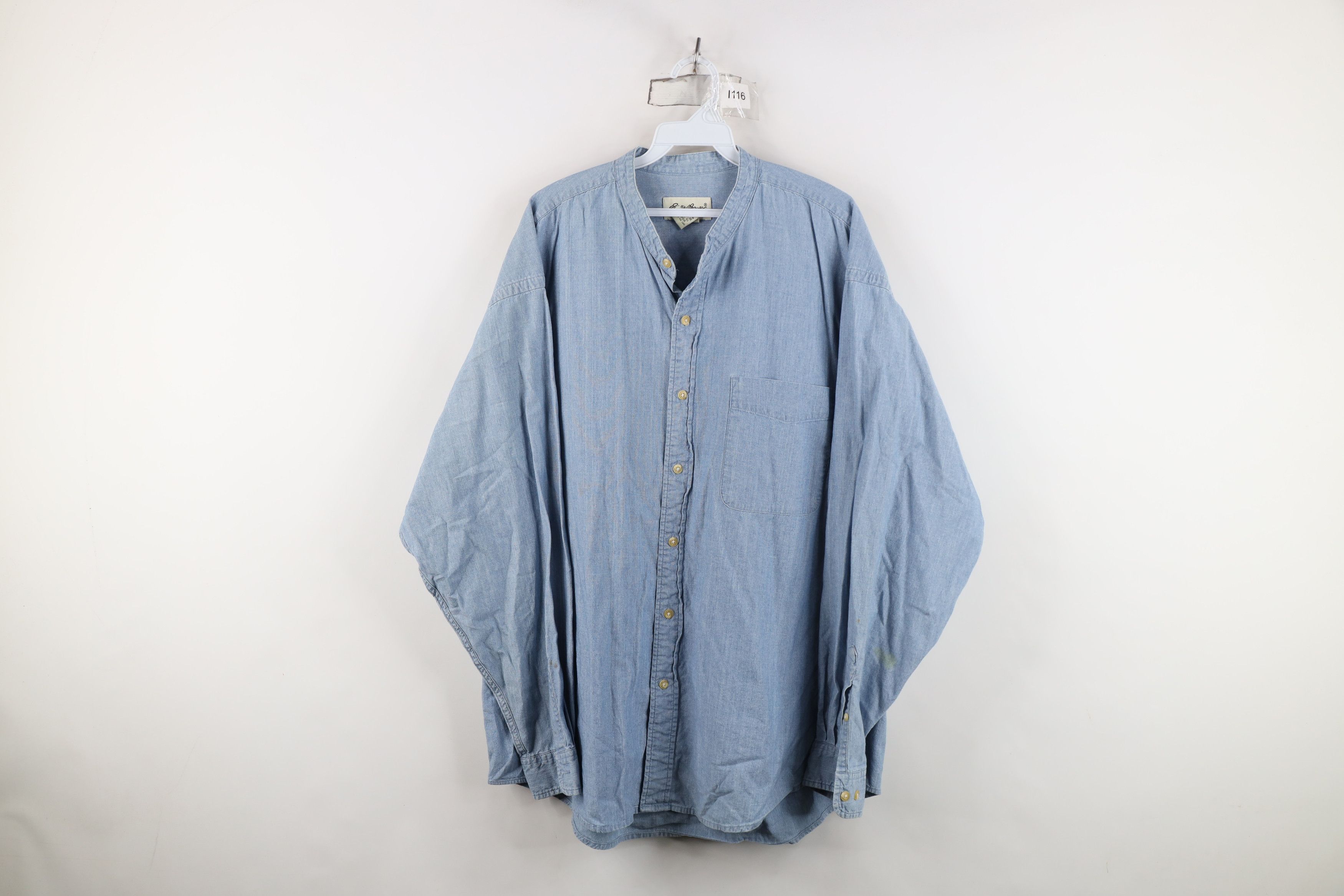 Eddie Bauer Vintage 90s Eddie Bauer Chambray Band Collar Button Shirt Size US XL / EU 56 / 4 - 1 Thumbnail