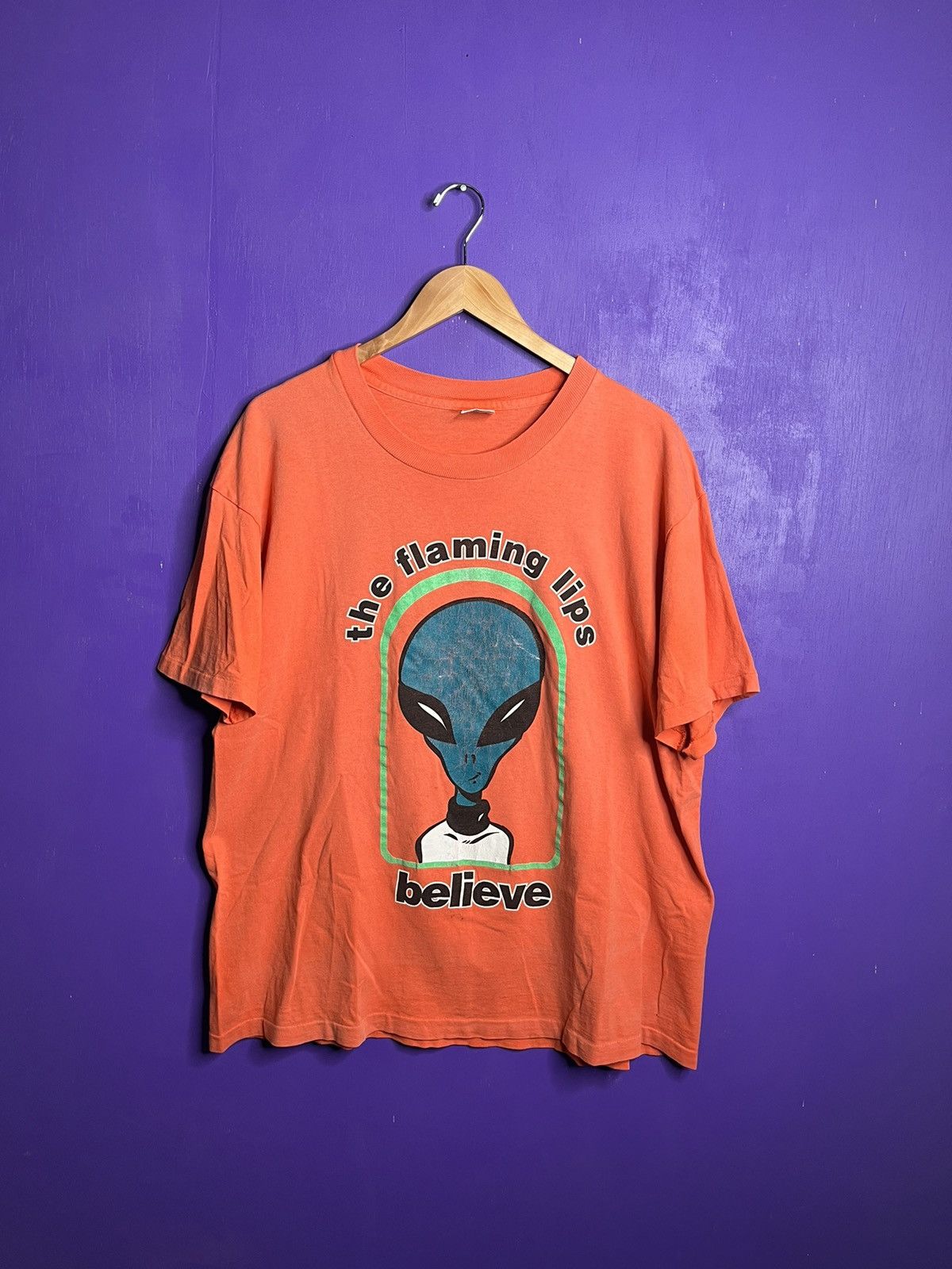 image of Band Tees Vintage 90's The Flaming Lips Believe Okla.city Tour T-Shirt in Orange, Men's (Size XL)