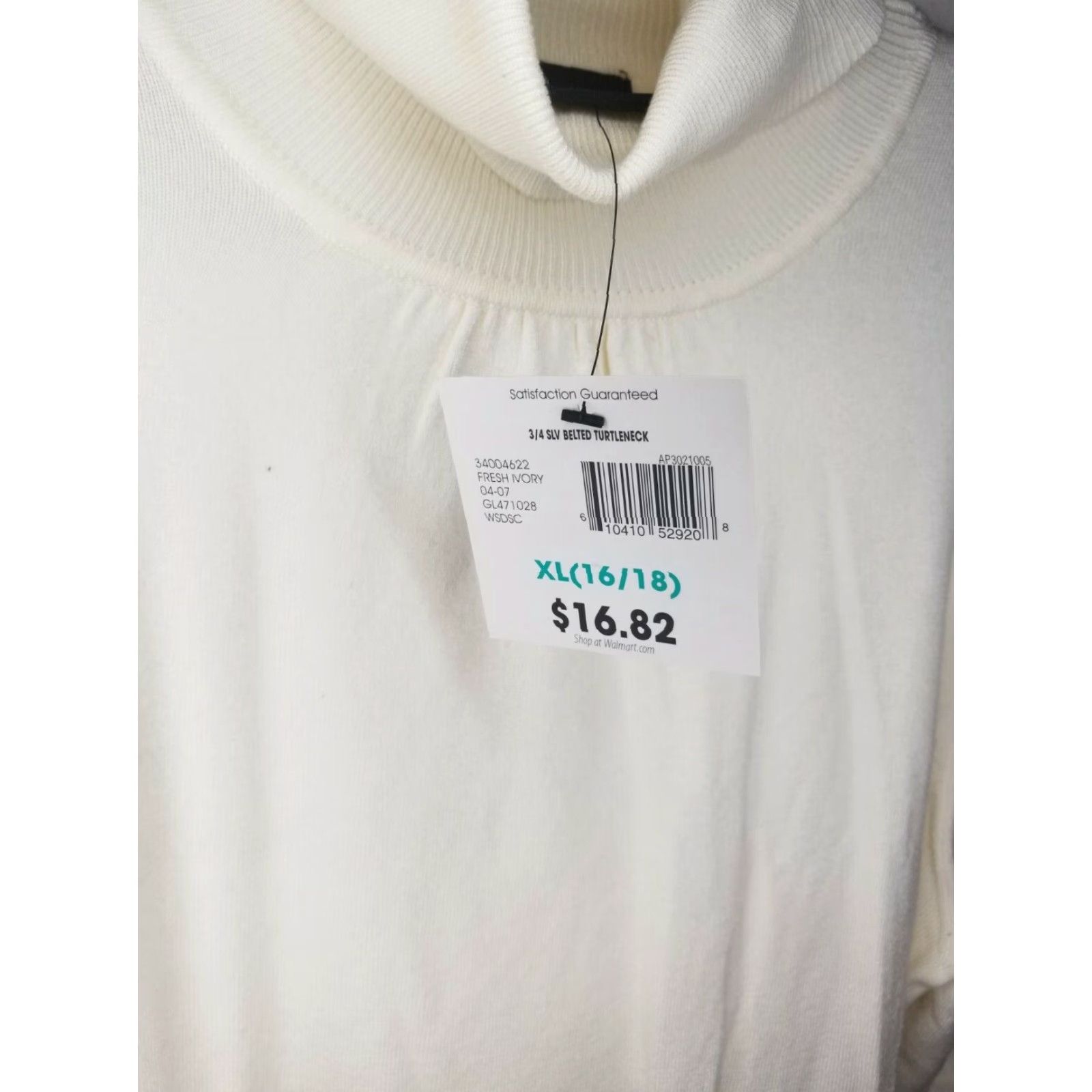 George George Stretch Women's 3/4 Sleeve Belted Turtleneck Top Ivory XL Size XL / US 12-14 / IT 48-50 - 2 Thumbnail