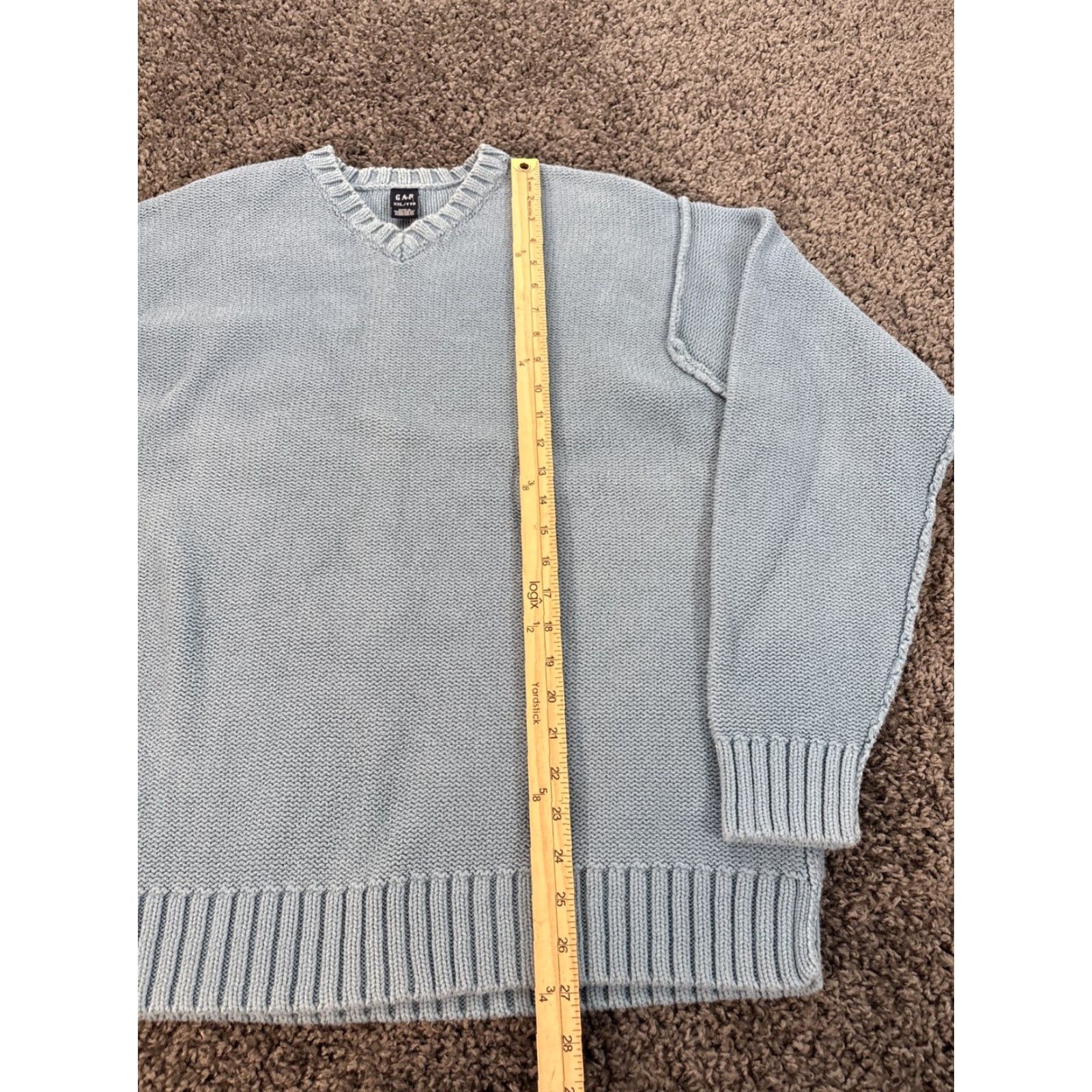 Gap VINTAGE Gap Sweater Mens 2XL Blue Cotton V Neck Chunky Knit Fisherman Pullover Knitwear Cozy Preppy Casual Winter Fall Mens Size US XXL / EU 58 / 5 - 2 Thumbnail