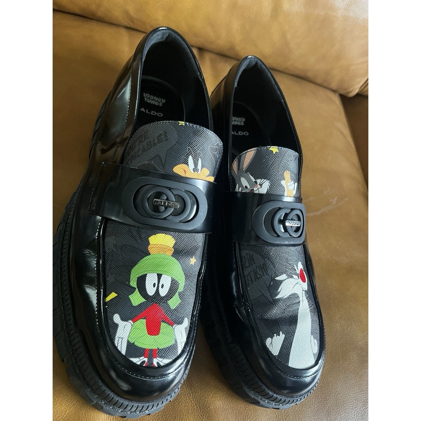 Aldo Looney Toons x Aldo Black Faux Leather Loafers Shoes Sz 13 Size US 13 / EU 46 - 13 Thumbnail