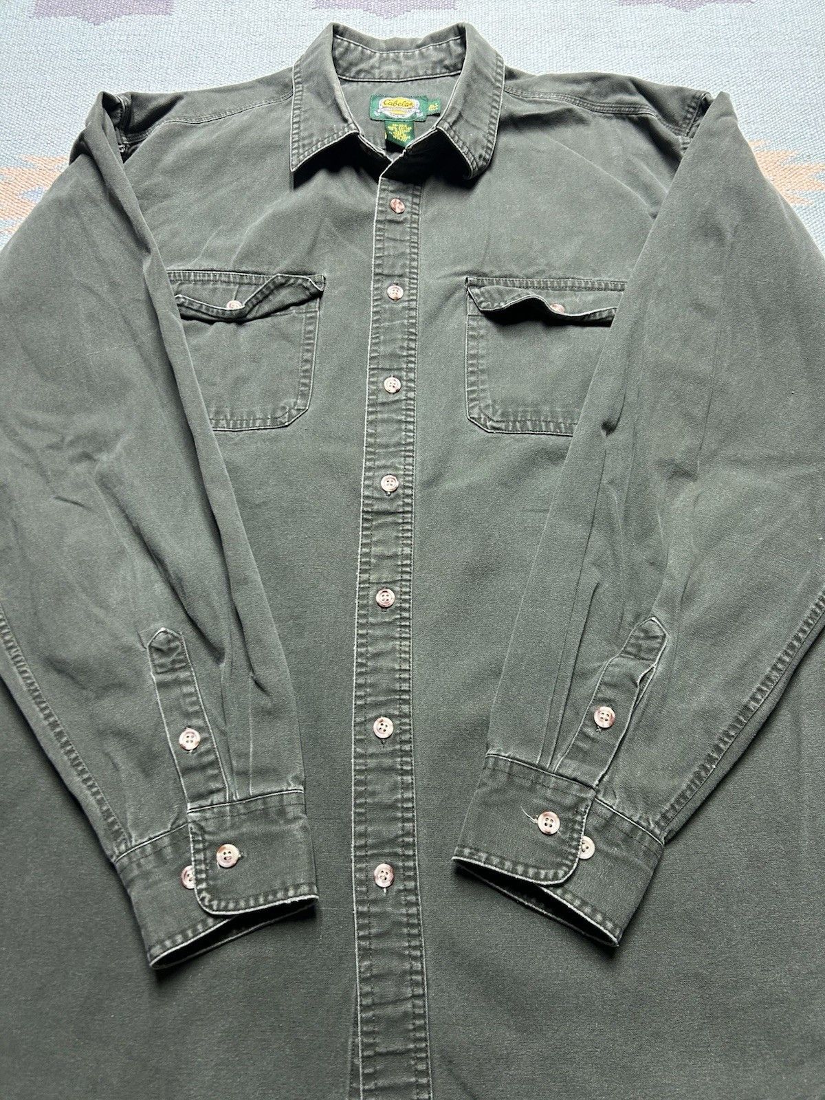 Vintage Vtg cabelas button shirt canvas cotton army green XL tall Size US XL / EU 56 / 4 - 2 Thumbnail