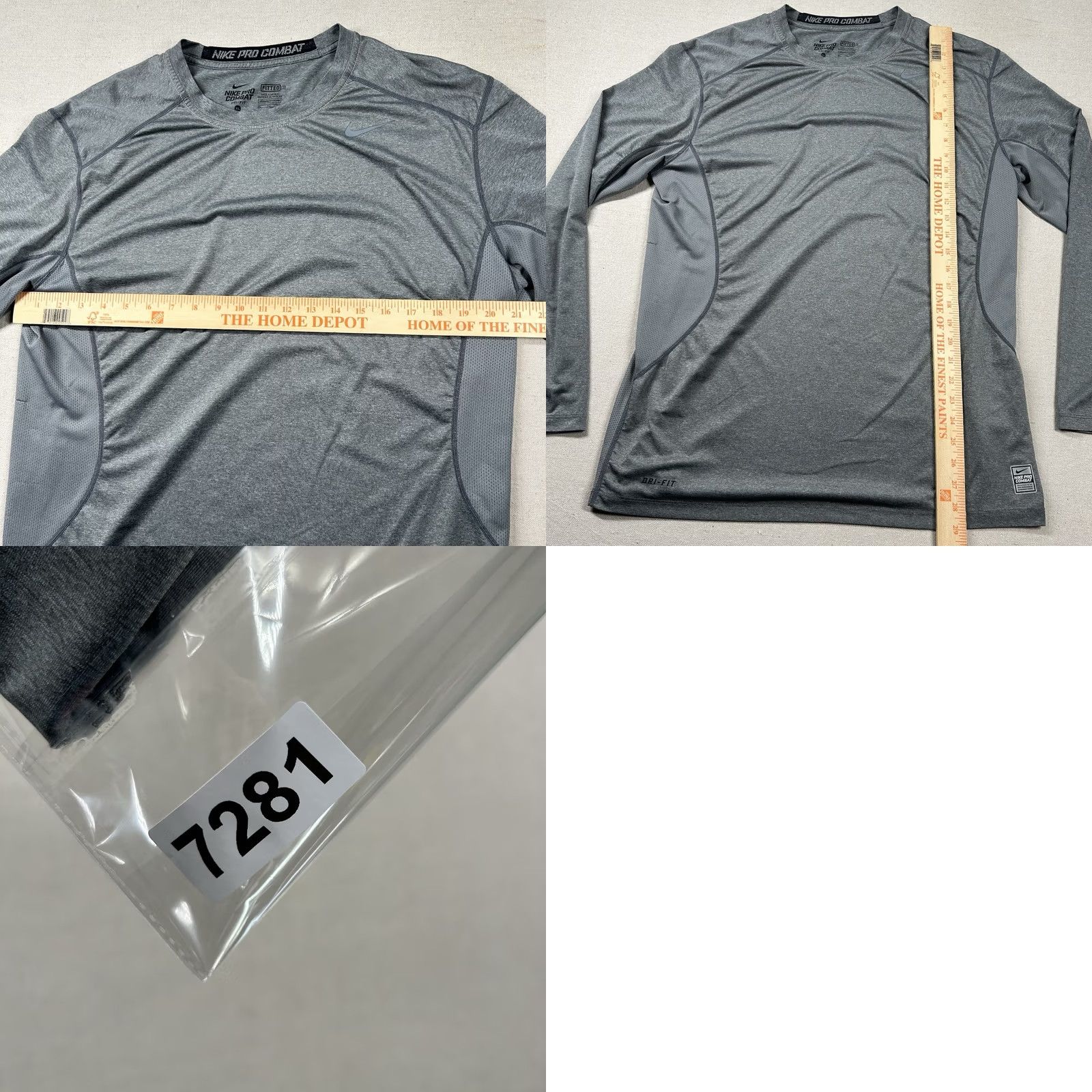 Nike Nike Pro Combat Shirt Mens XL Fitted Long Sleeve Gray Performance Gym Training Size US XL / EU 56 / 4 - 8 Thumbnail