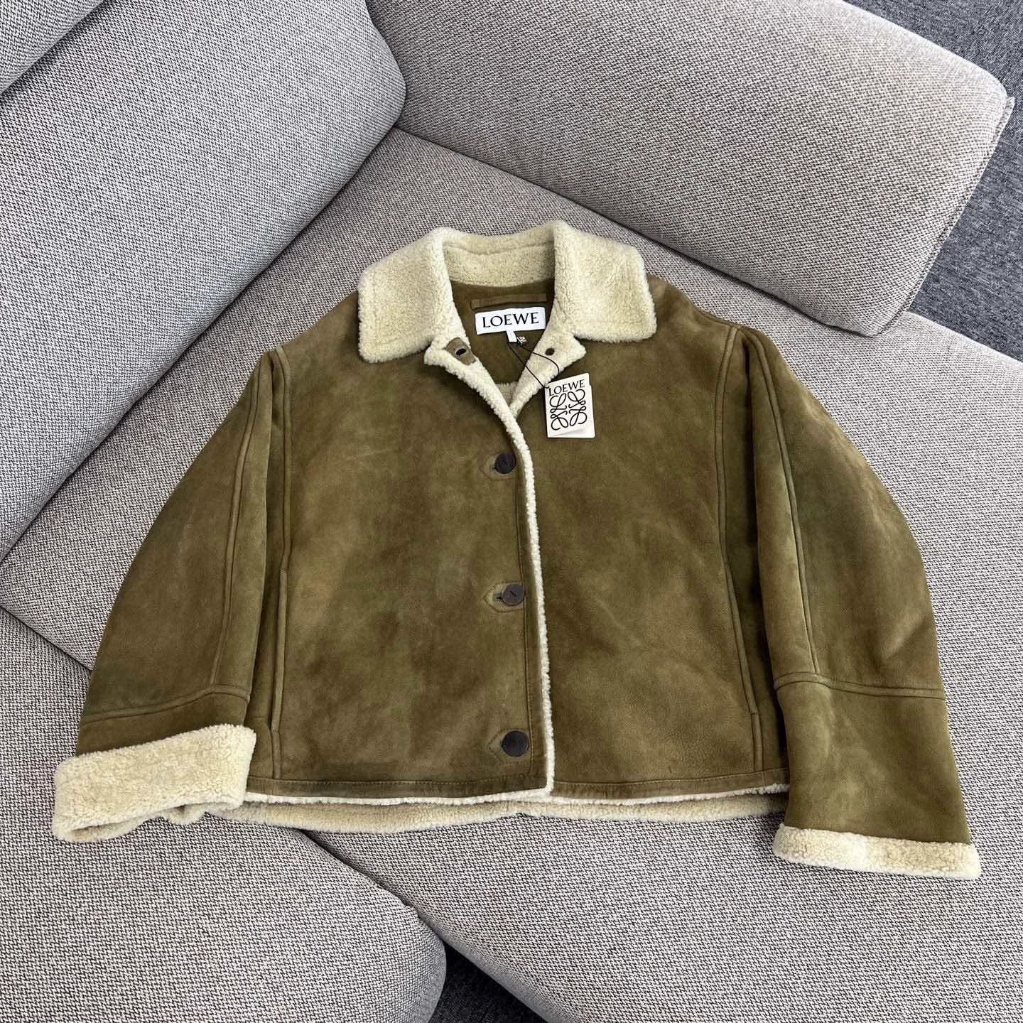 Loewe Shearling Jacket in Olive Green