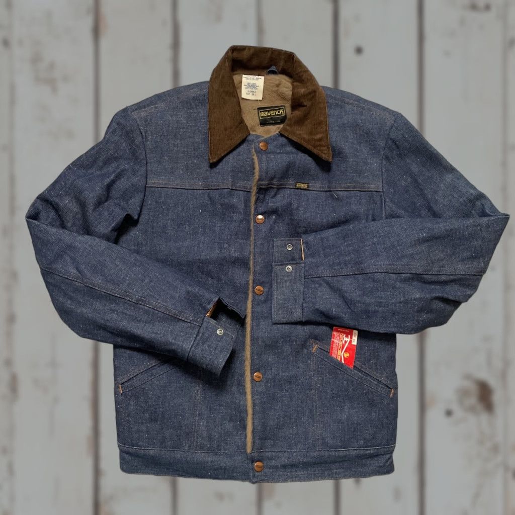 Denime VINTAGE Maverick Denim Lined Trucker Jacket Unisex Adults 38 Blue NWT USA Western 70s 80s Rancher Chore Workwear Cowboys Mens Womens Size US XXS / EU 40 - 1 Thumbnail