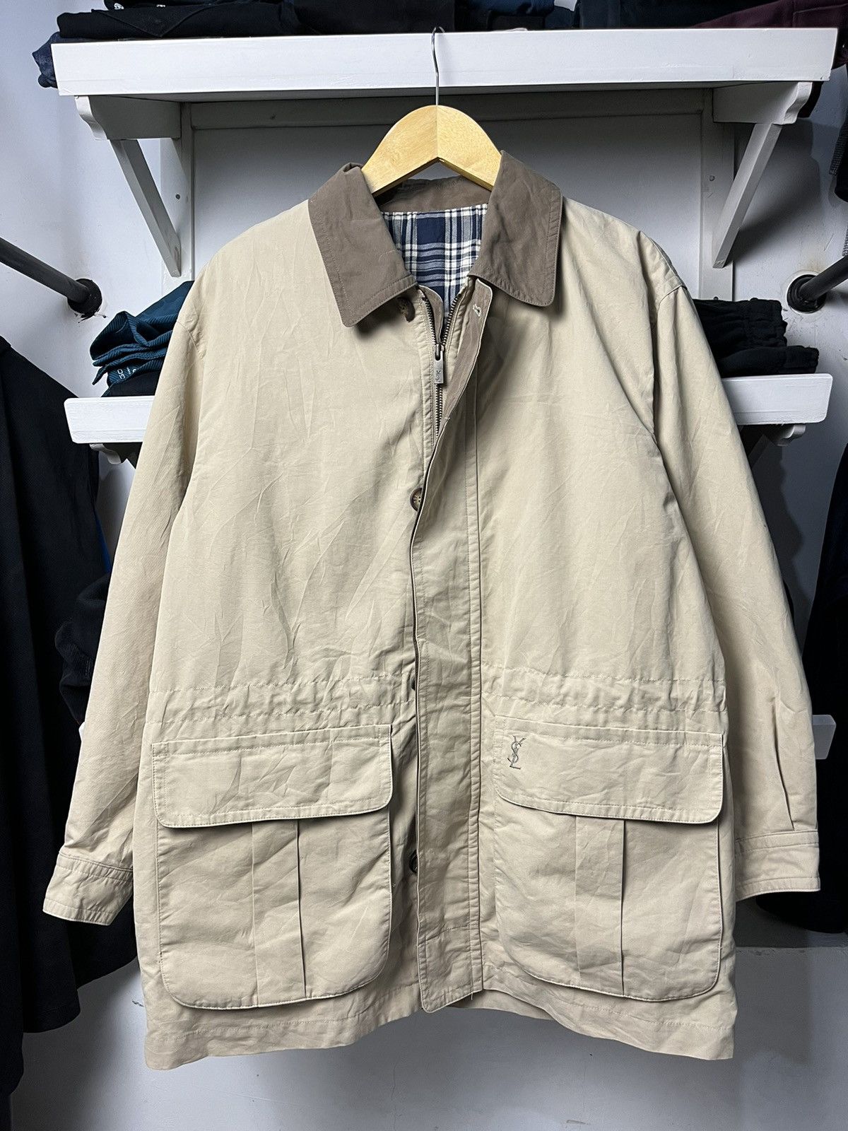 Vintage × Yves Saint Laurent Vintage Yves Saint Laurent Tartan Parka Jacket Size US L / EU 52-54 / 3 - 1 Thumbnail