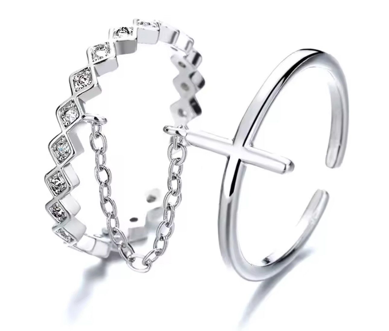Jewelry × Vintage Geometric Double Ring Cross Chain Open Ring Size ONE SIZE - 2 Thumbnail