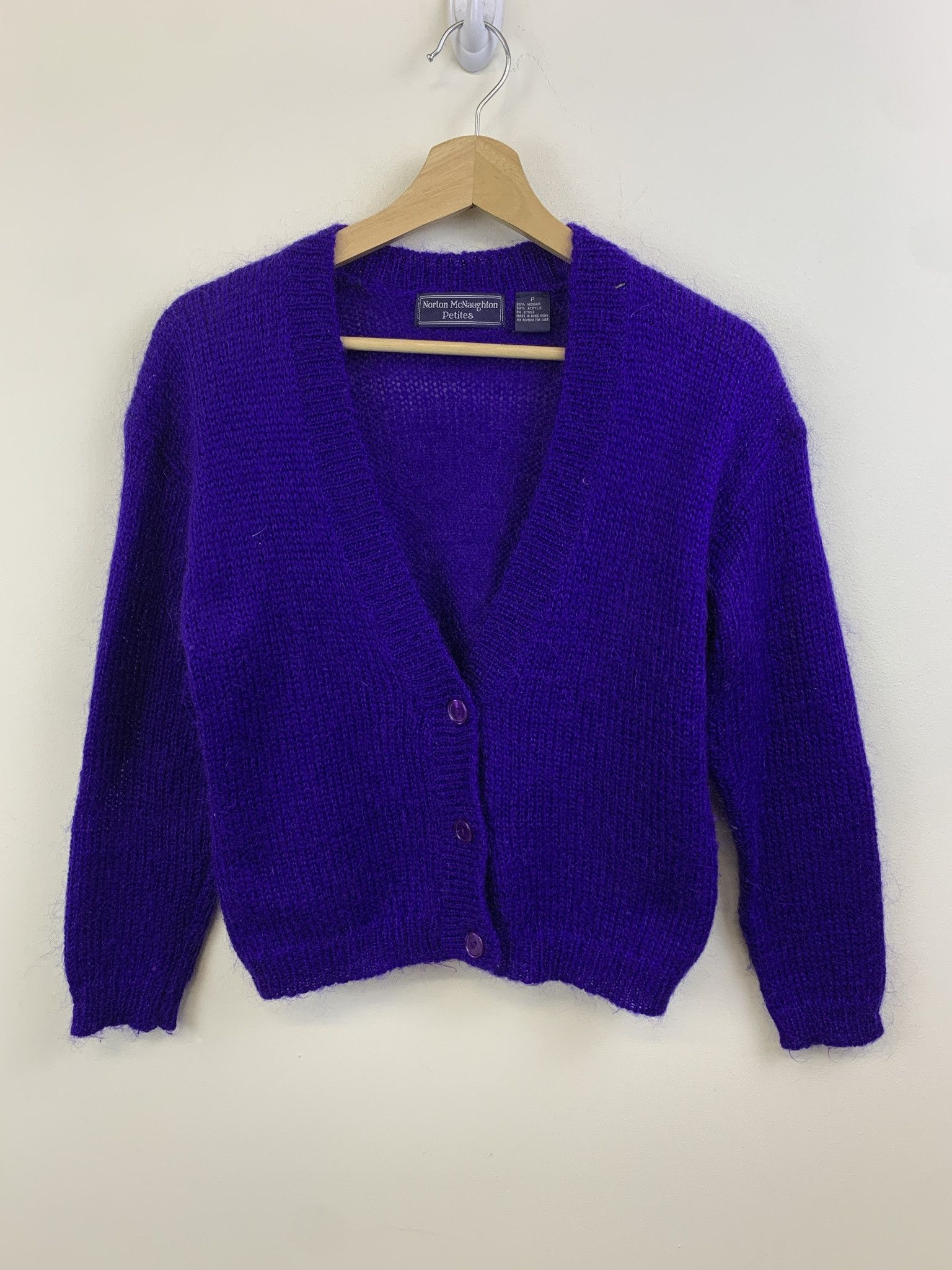 Vintage 1980s Shaggy Mohair Knit Cardigan Size XS