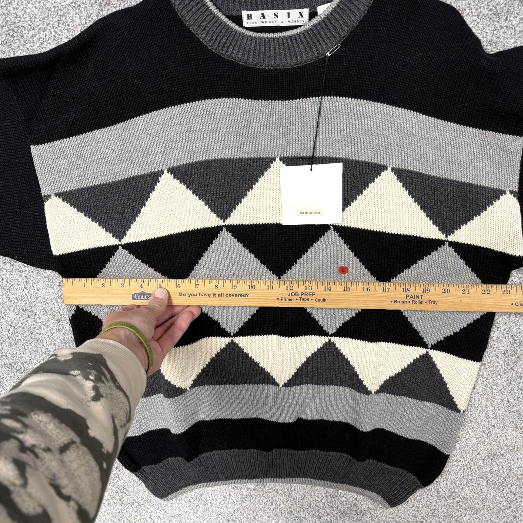 Vintage VTG Basix Fenn Wright & Manson Sweater Mens L Black Argyle Diamond Geometric Grunge 90s Crew Neck Knit Pullover Size US L / EU 52-54 / 3 - 6 Thumbnail