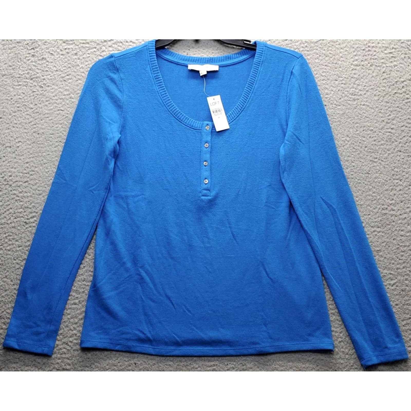 Loft LOFT Knit Henley Shirt Women Size M Blue Casual Long Sleeve Stretch Button Front Size M / US 6-8 / IT 42-44 - 2 Thumbnail
