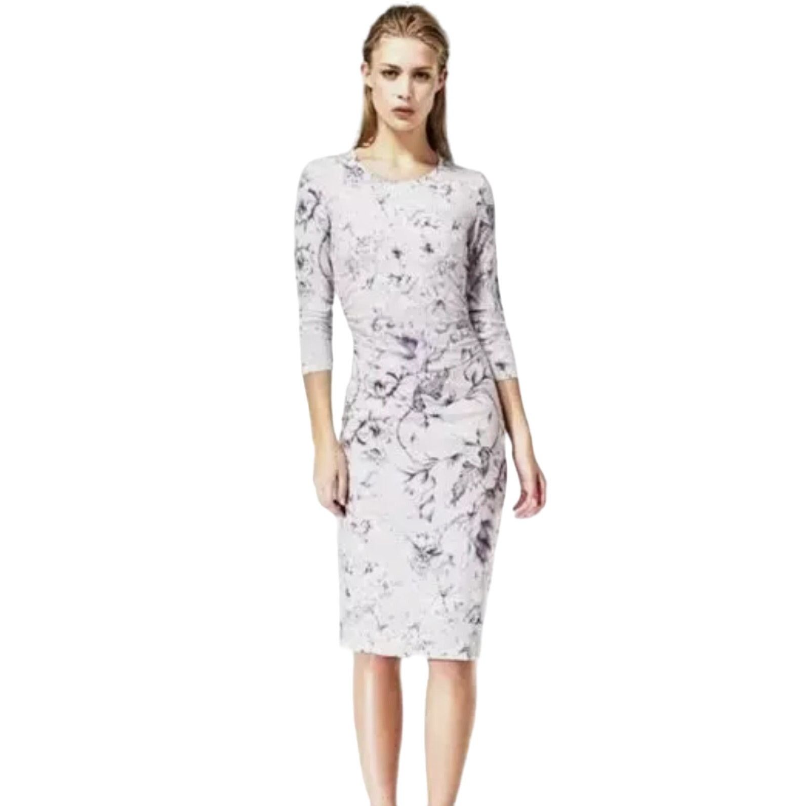 Reiss Reiss Balbina Purple Floral Long Sleeve Fitted Midi Dress XS Size XS / US 0-2 / IT 36-38 - 1 Thumbnail