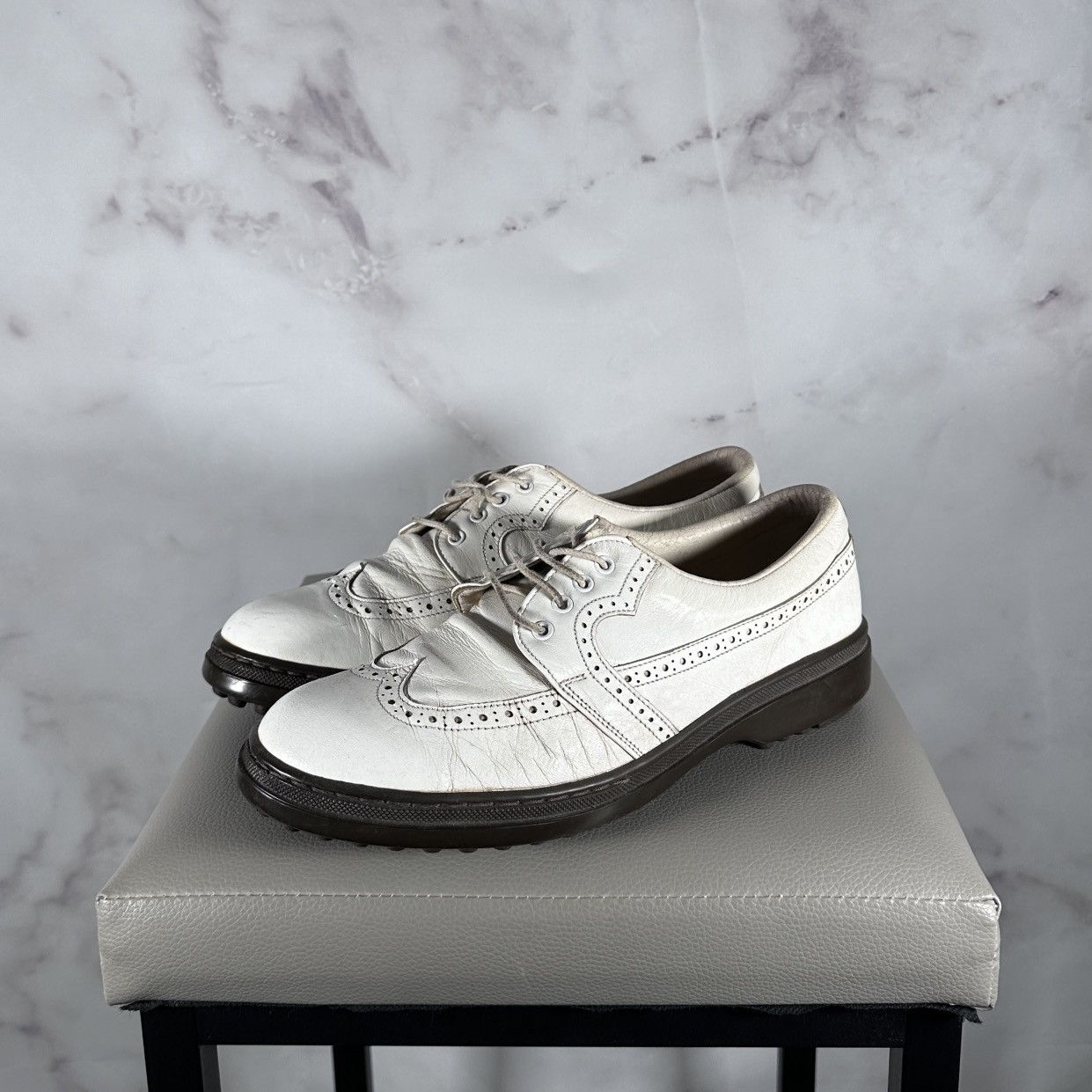 Balenciaga Western White Leather Derby Shoes, Women's (Size 7.5)