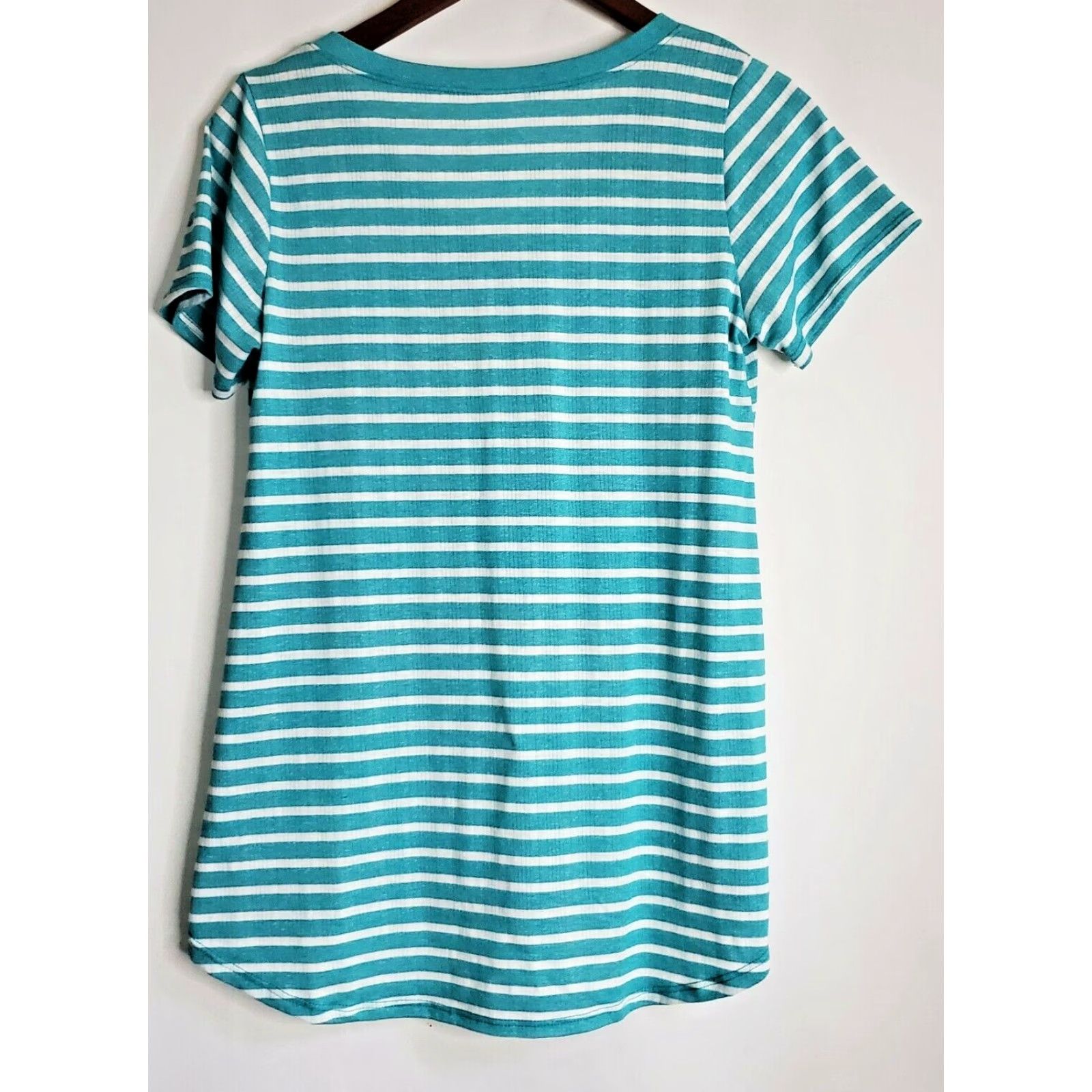 Vintage VINTAGE? (No) LuLaRoe Christy V-Neck XXS Teal Turquoise White Ribbed Striped Shirt Women XS? Size XXS / US 00 / IT 34 - 3 Thumbnail