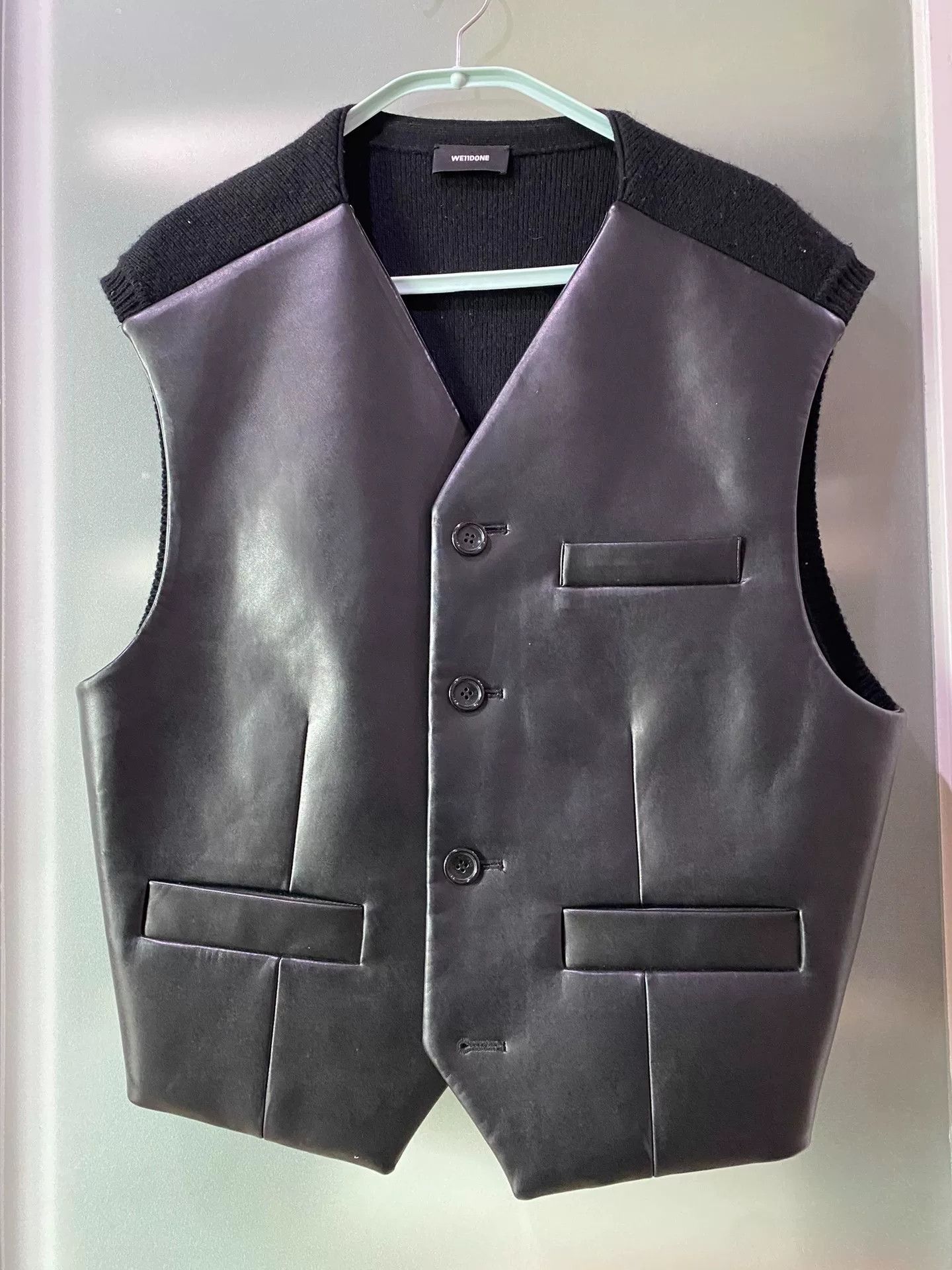 WE11DONE black sleeveless vest with leather details Size US M / EU 48-50 / 2 - 1 Thumbnail