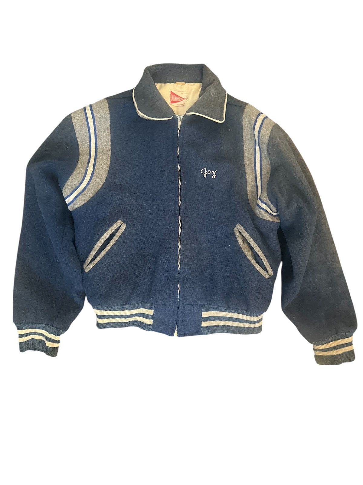 Vintage Vintage 70s Varsity Jacket Navy Wool Cropped Zip Up Size US S / EU 44-46 / 1 - 1 Thumbnail