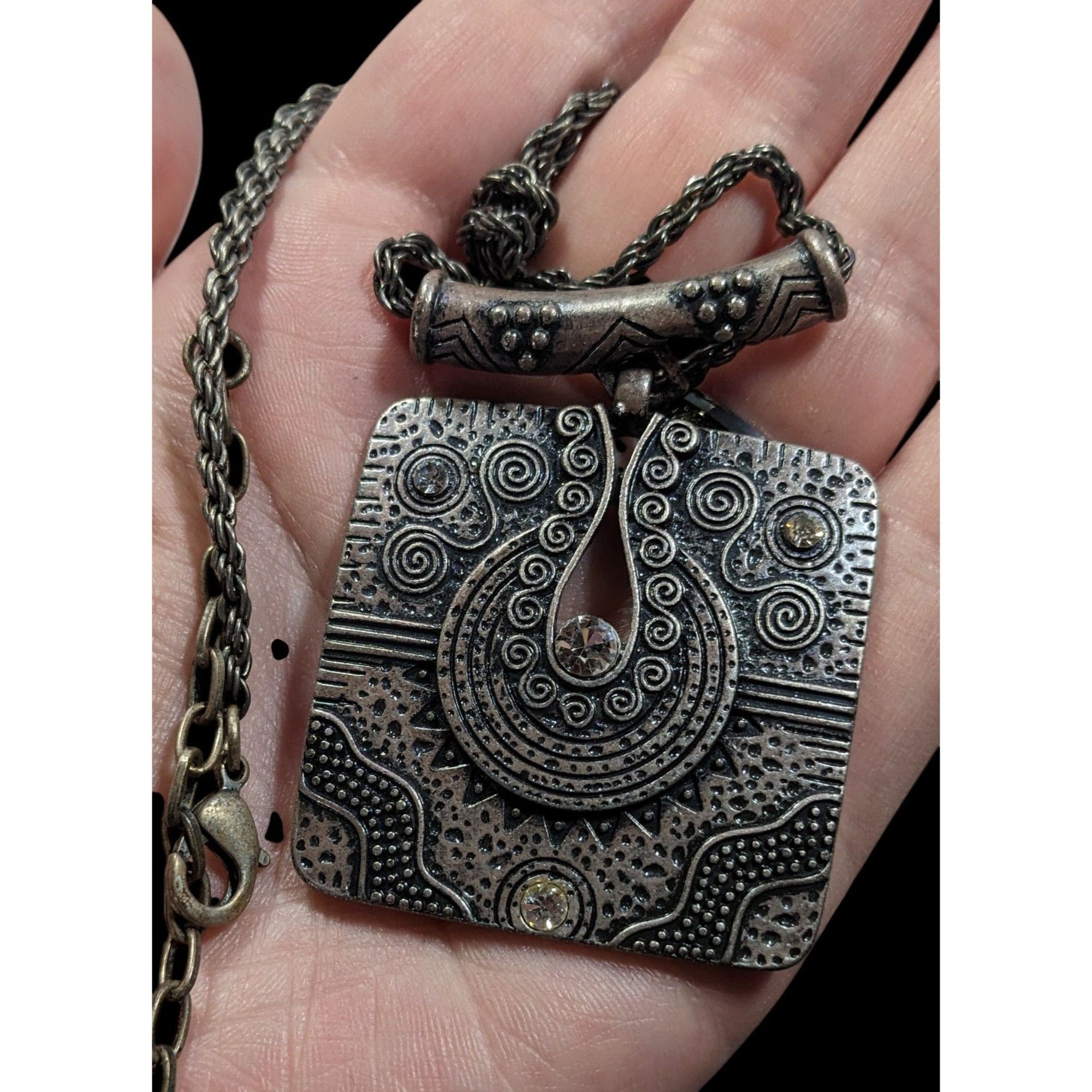 Other Southwestern Style Geometric Silver Tone Engraved Pendant Ne Size ONE SIZE - 4 Thumbnail