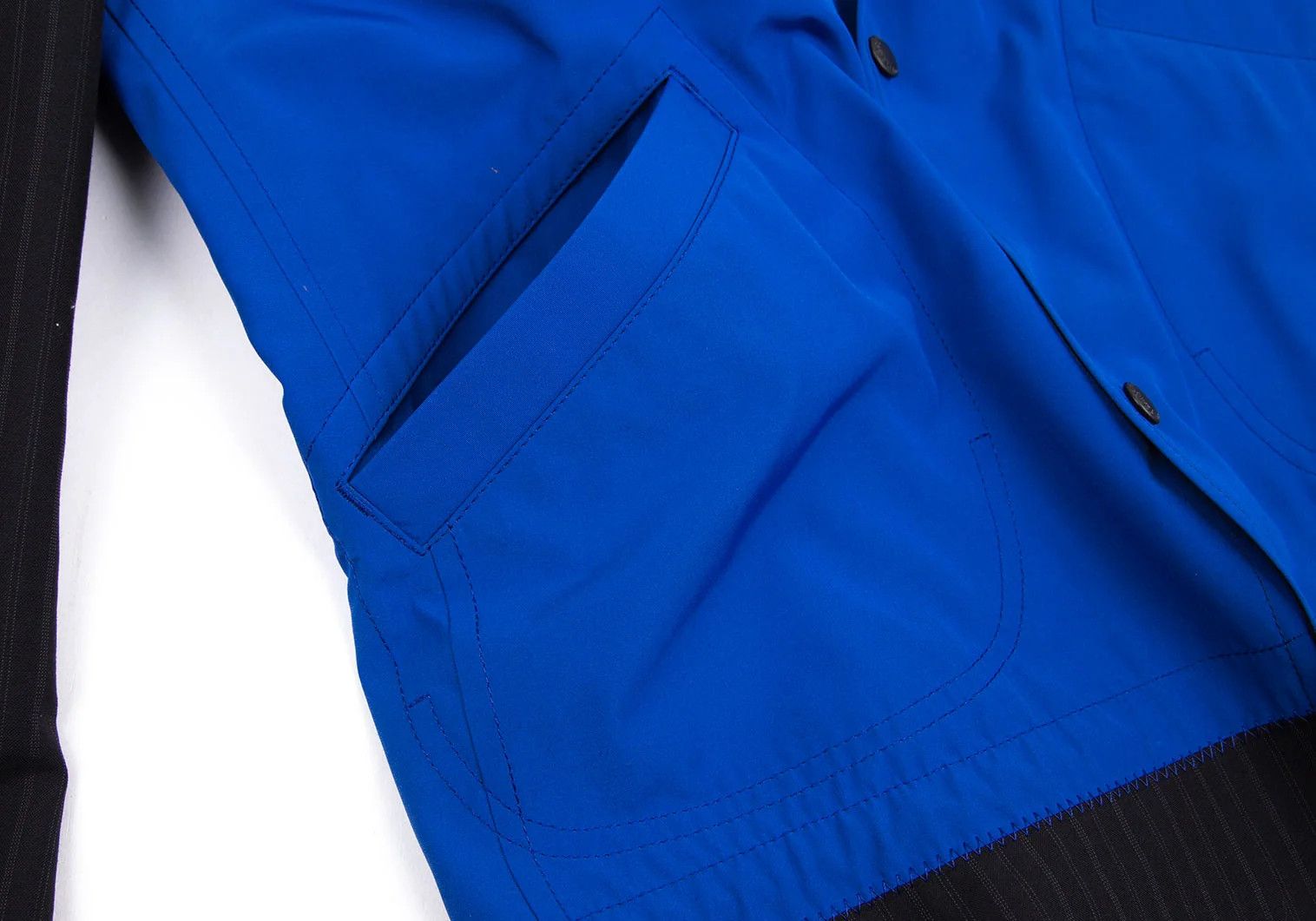 Junya Watanabe Front Mixed Material Stripe Jacket in Blue Black, Size M Size US M / EU 48-50 / 2 - 10 Thumbnail