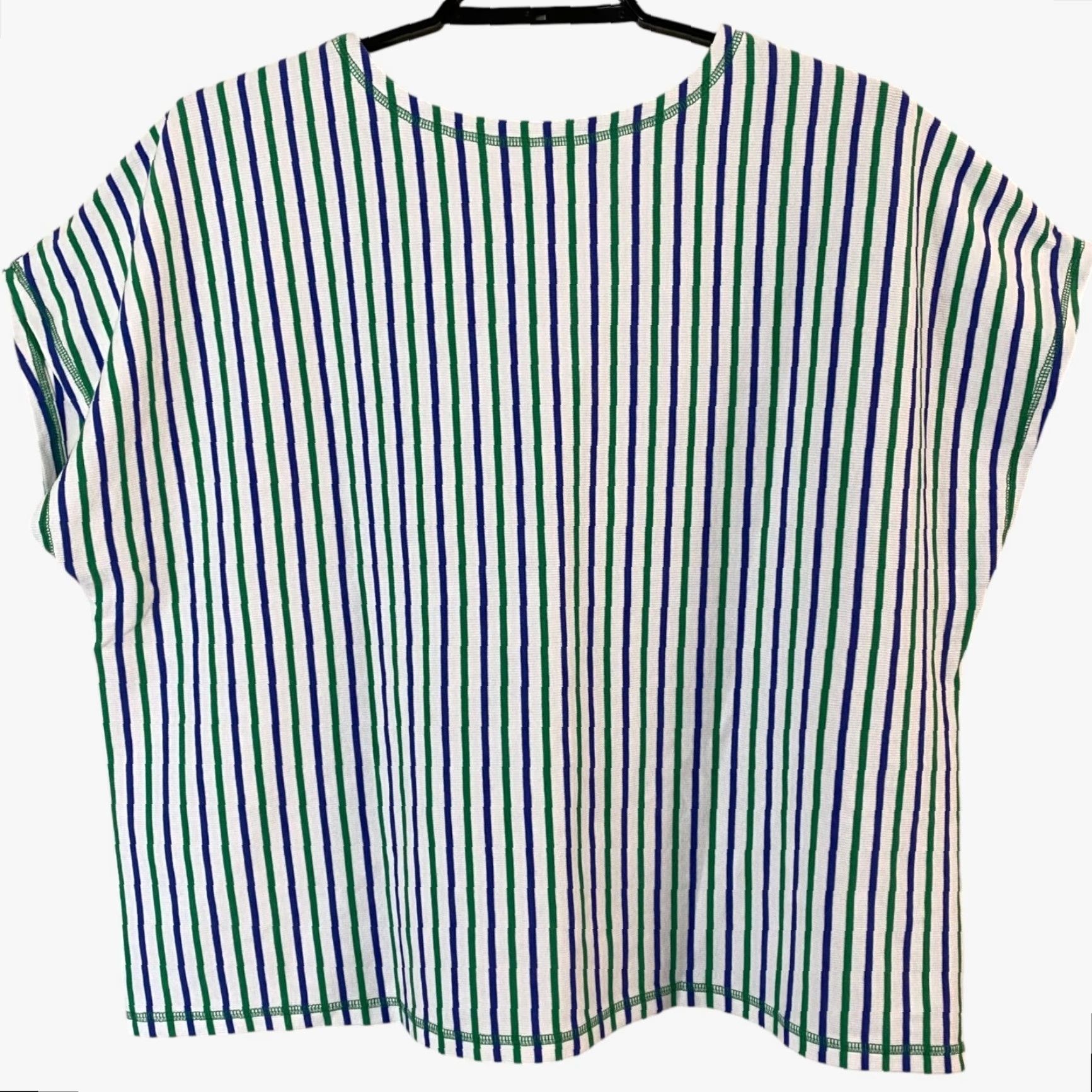 Talbots Talbots Ribbed Drop Shoulder Tee White/Blue/Green Stripe Women's 3X Short-Sleeve T-Shirt Casual Colorful Classic Size XXL / US 16-18 / IT 52-54 - 4 Thumbnail