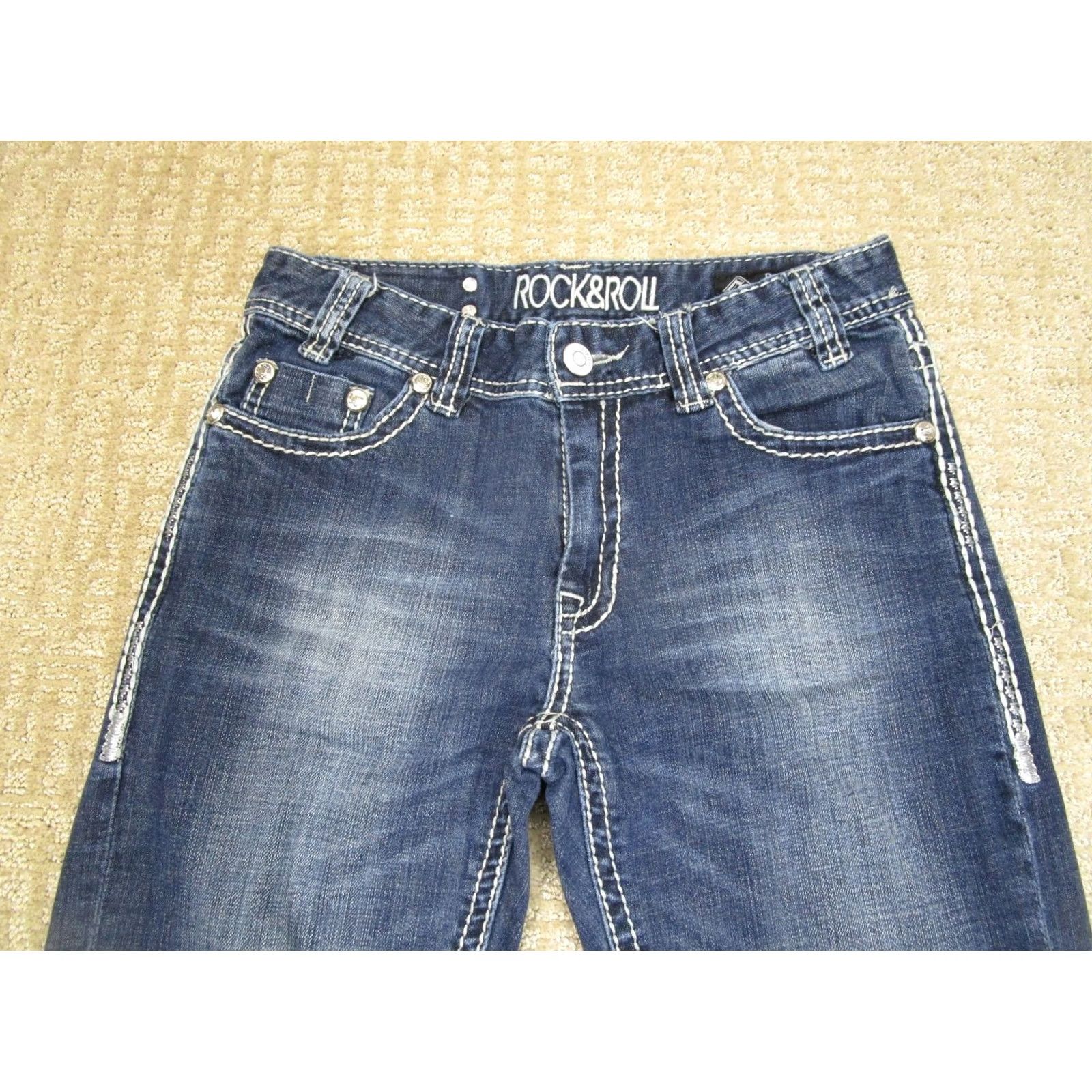 Vintage Rock And Roll Cowgirl Jeans Women 26x34 Blue Low Rise Boyfriend Bootcut Dark Wash Rock And Roll Cowgirl Jeans Men/Women? Size 26" / US 2 / IT 38 - 2 Thumbnail