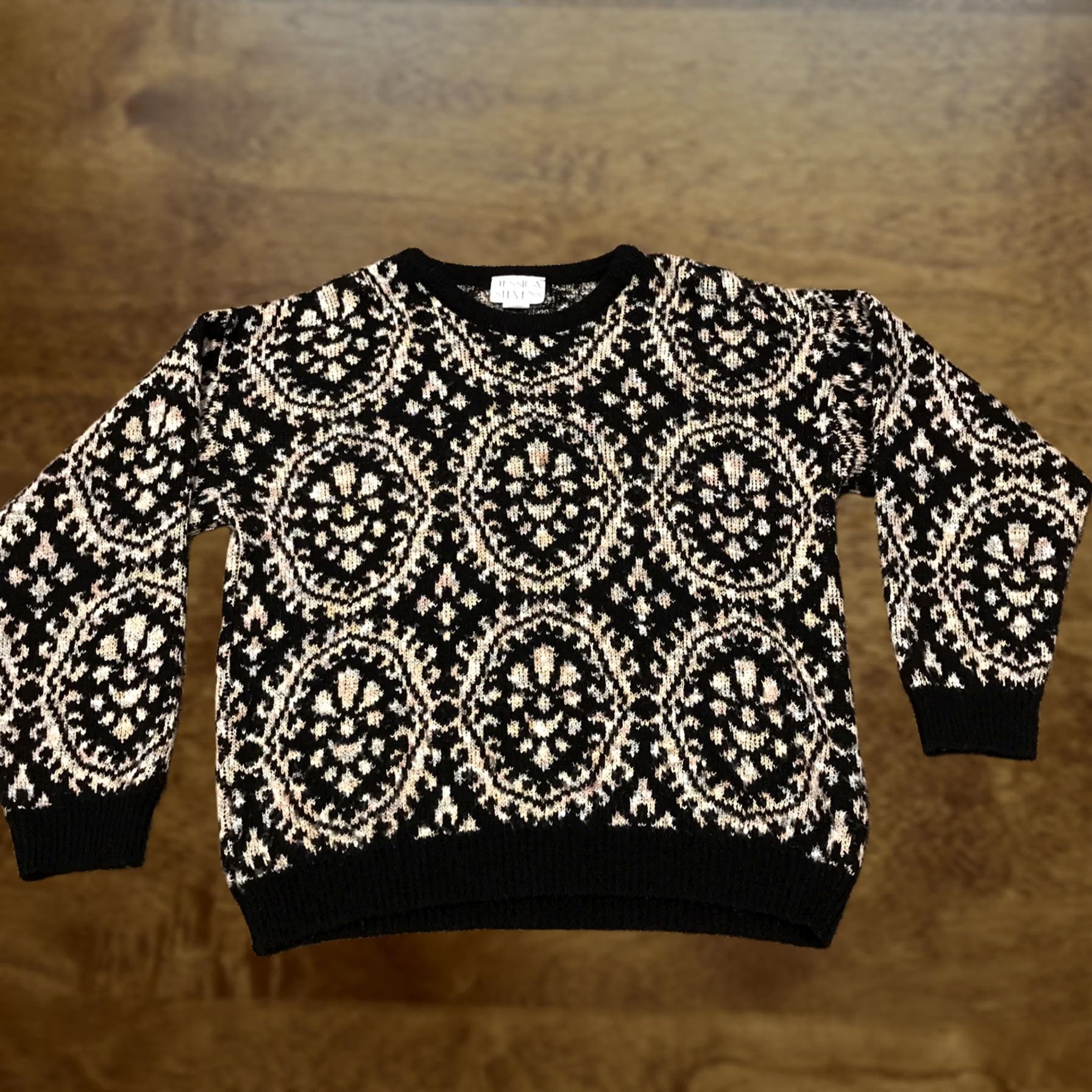 Vintage VTG Jessica Stevens Glitter BLACK KNIT SWEATER SIZE L Acrylic Blend 1990s Party Geometric Womens Size L / US 10 / IT 46 - 1 Thumbnail