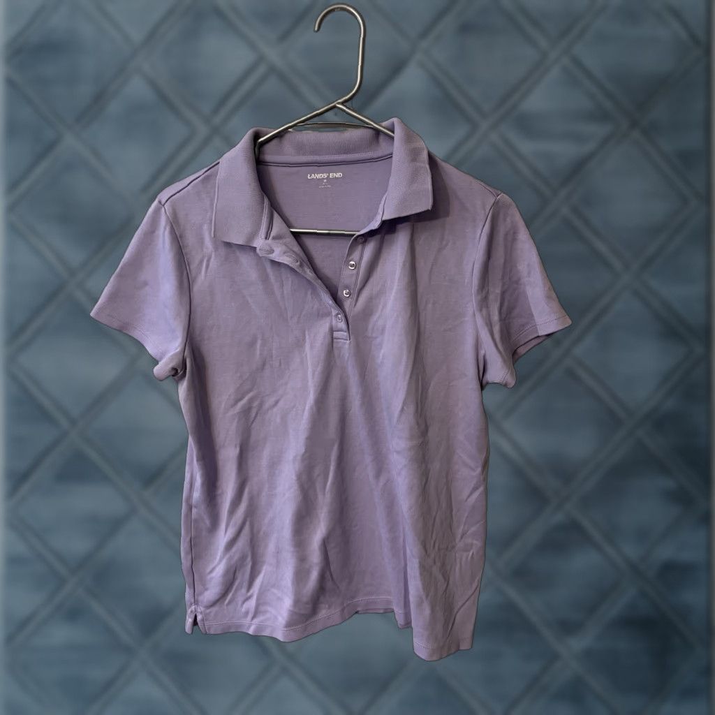 Lands' End Lands' End Polo Shirt Women Medium Purple Short Sleeve Solid Print Size M / US 6-8 / IT 42-44 - 1 Thumbnail